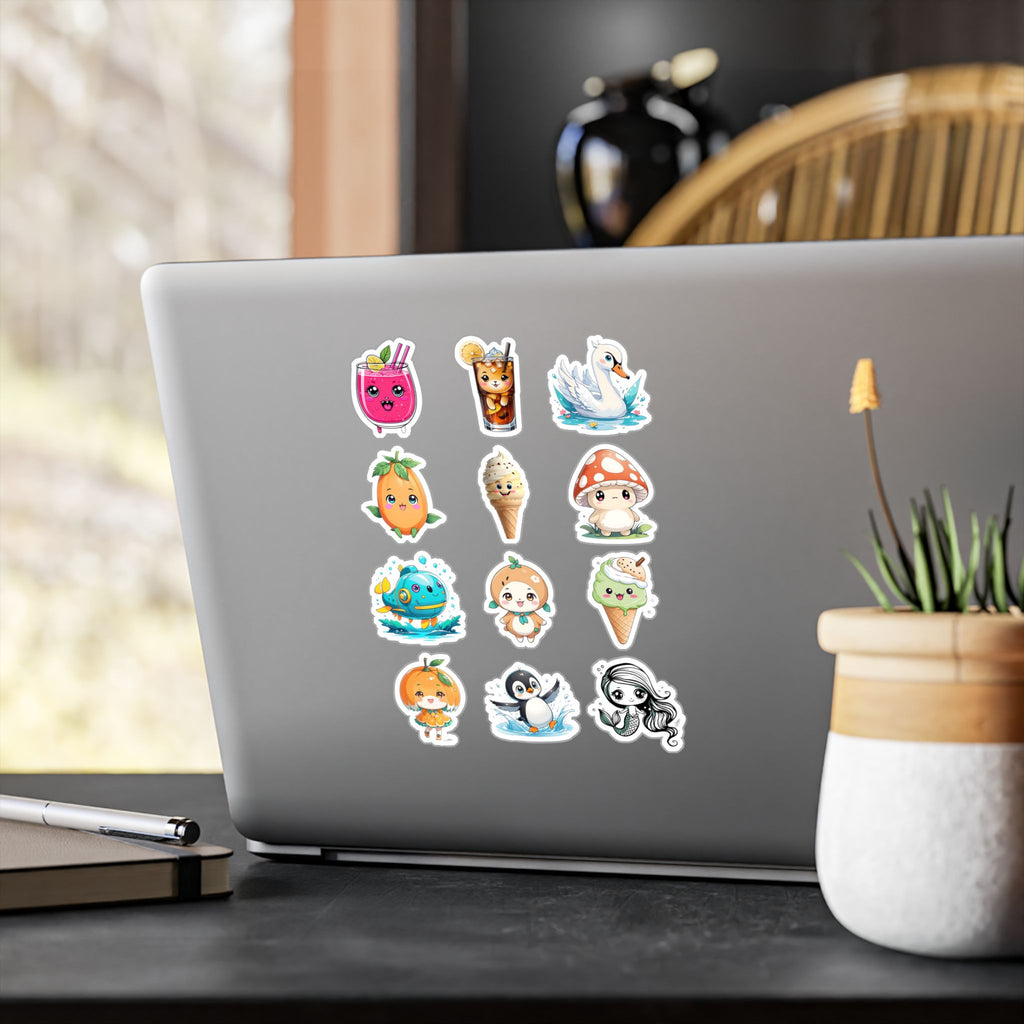 Kawaii Stickers Sheet 12 — 12 Kiss-Cut Vinyl Decals