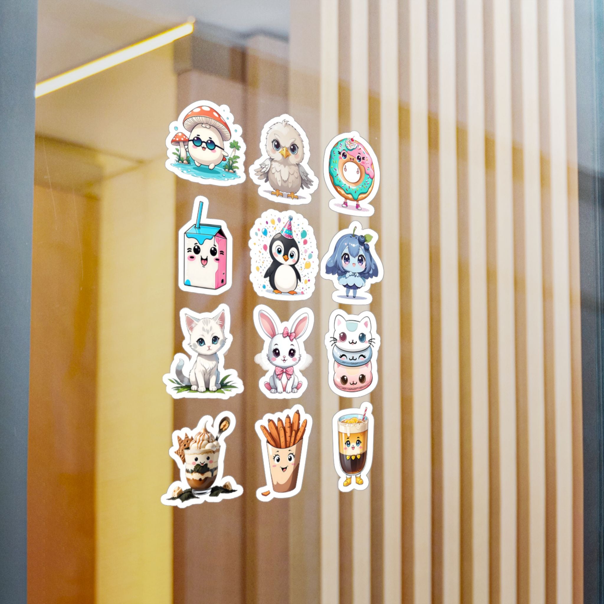 Kawaii Stickers Sheet 64 — 12 Kiss-Cut Vinyl Decals