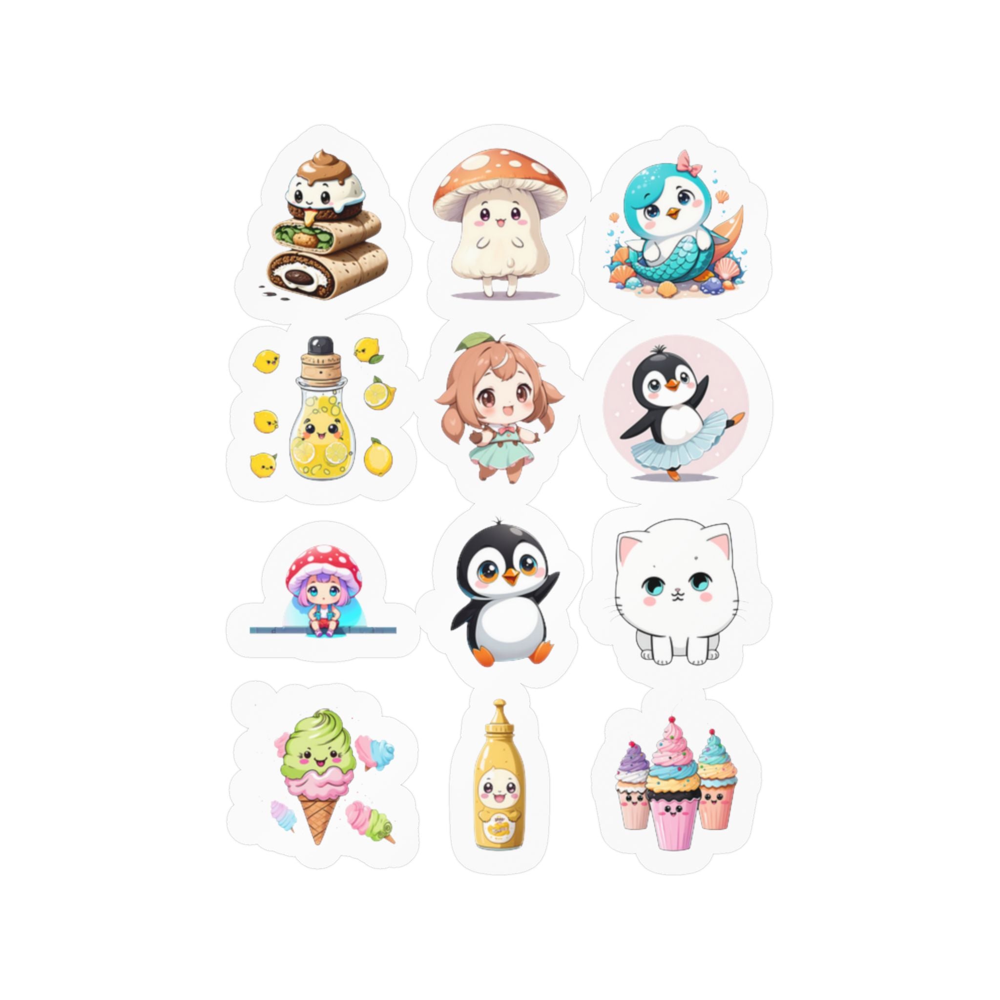 Kawaii Stickers Sheet 109 — 12 Kiss-Cut Vinyl Decals