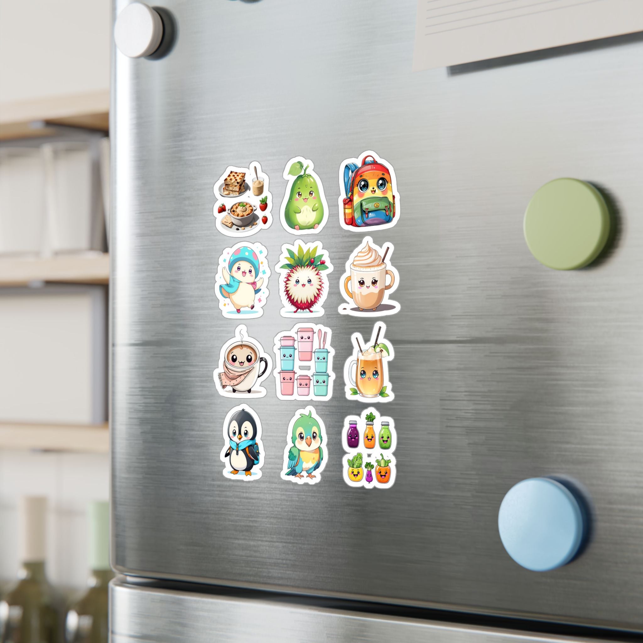 Kawaii Stickers Sheet 128 — 12 Kiss-Cut Vinyl Decals
