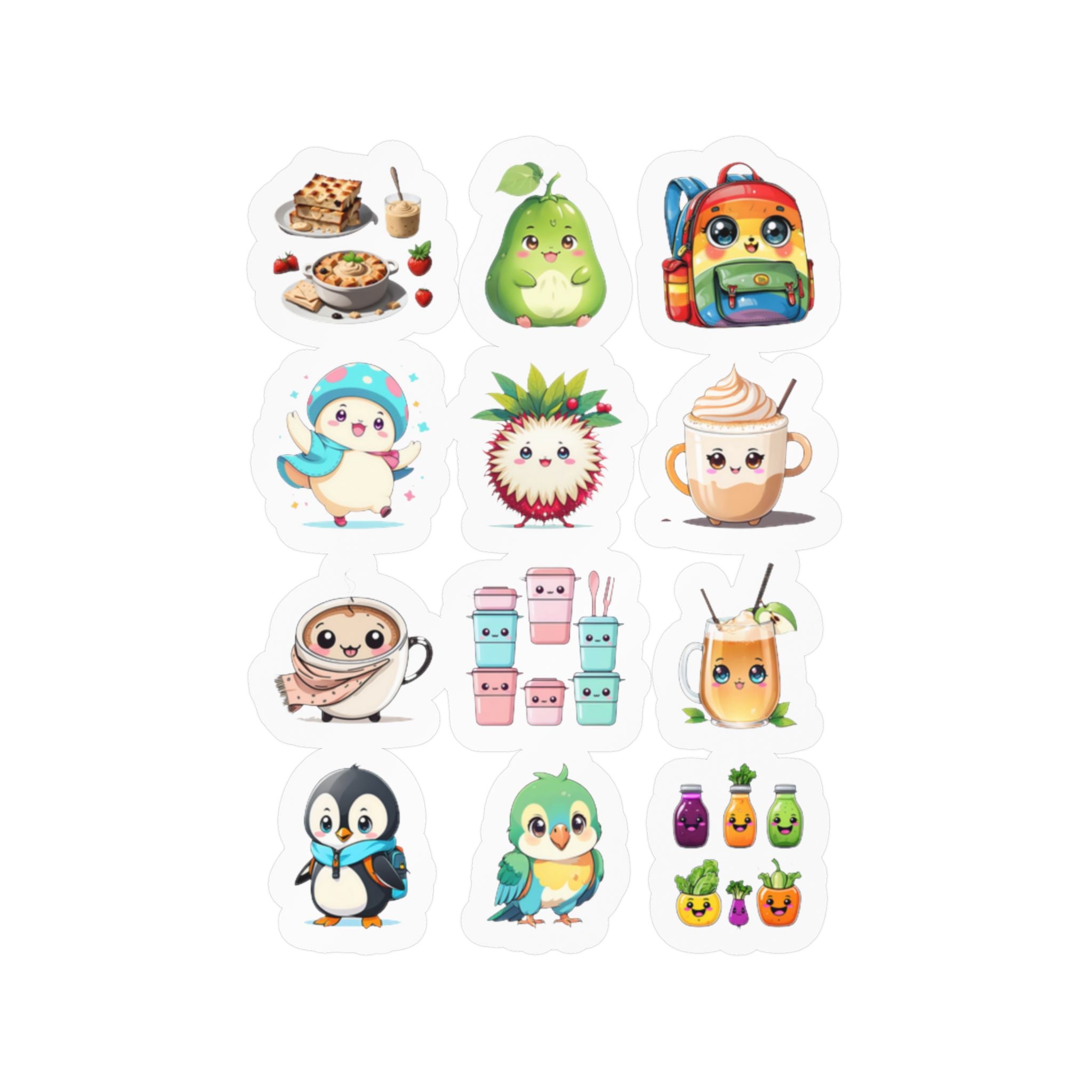 Kawaii Stickers Sheet 128 — 12 Kiss-Cut Vinyl Decals