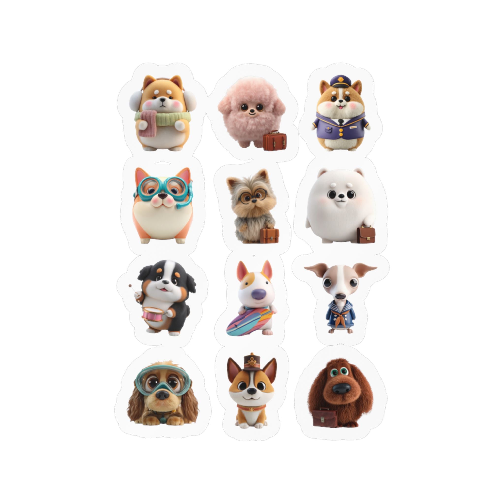 Kawaii Dogs Sheet 16 — 12 Kiss-Cut Vinyl Decals