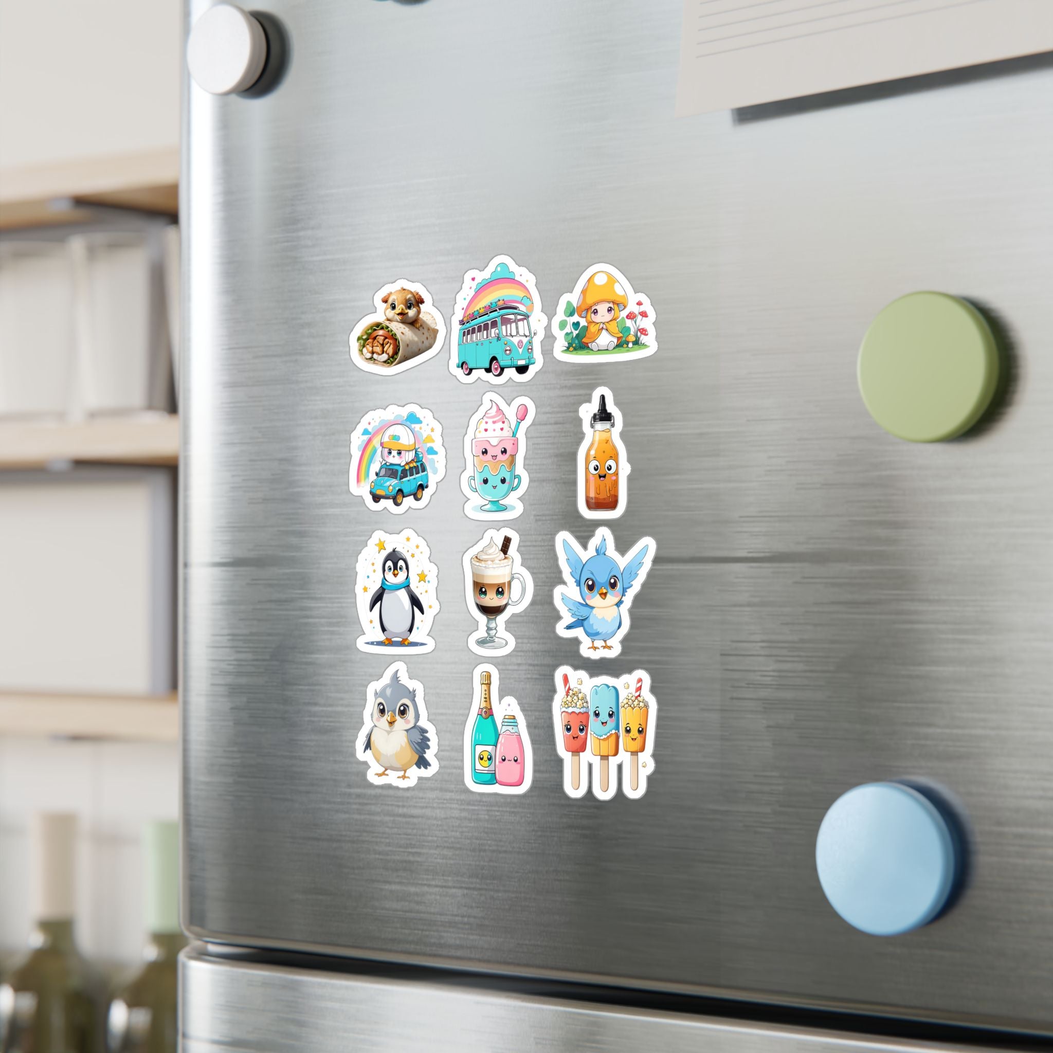Kawaii Stickers Sheet 235 — 12 Kiss-Cut Vinyl Decals