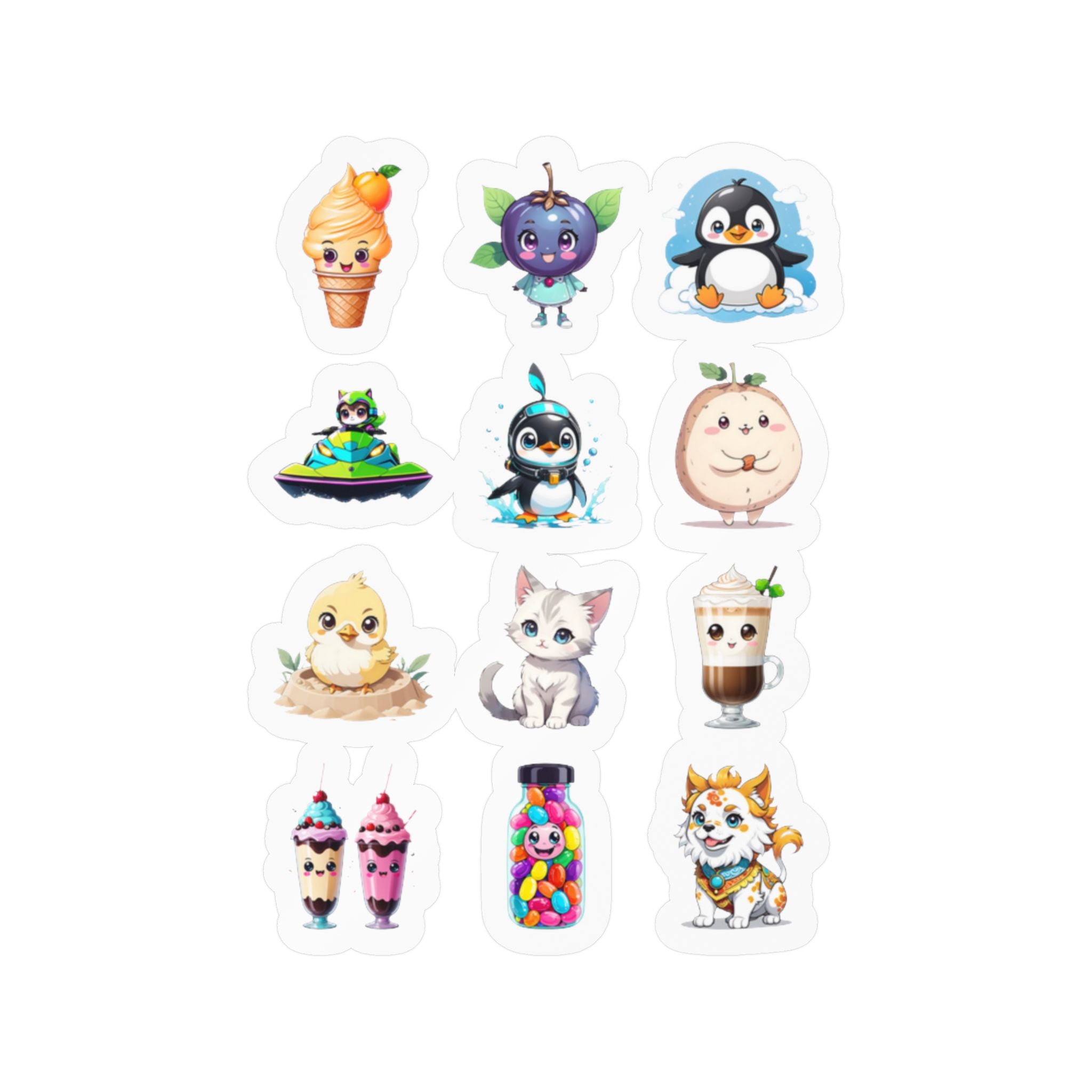 Kawaii Stickers Sheet 240 — 12 Kiss-Cut Vinyl Decals