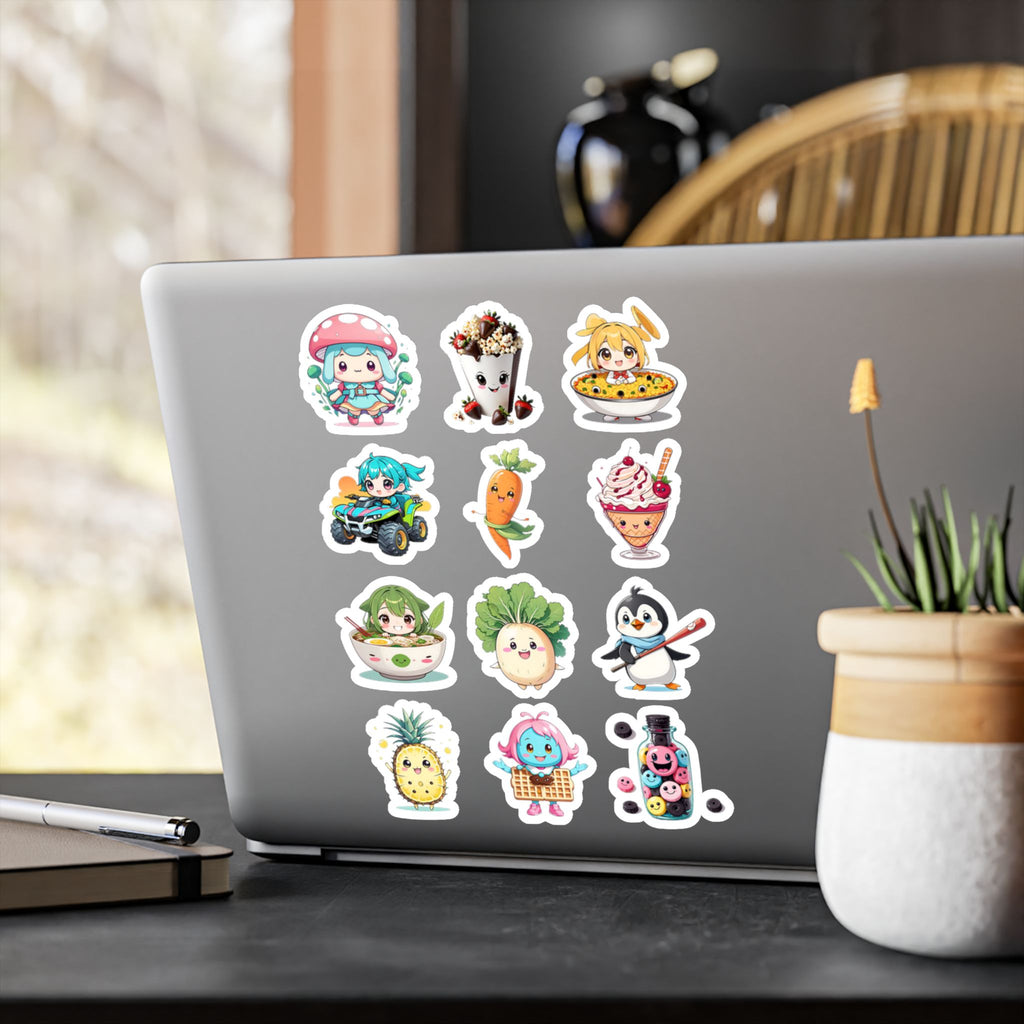 Kawaii Stickers Sheet 38 — 12 Kiss-Cut Vinyl Decals