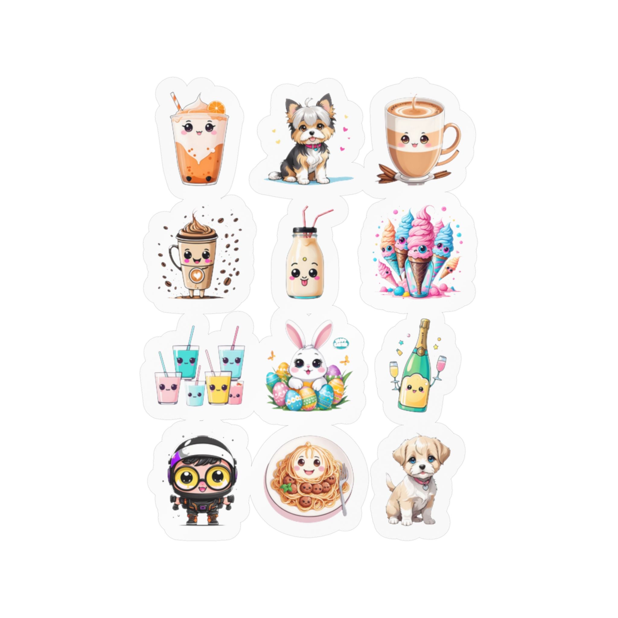 Kawaii Stickers Sheet 104 — 12 Kiss-Cut Vinyl Decals