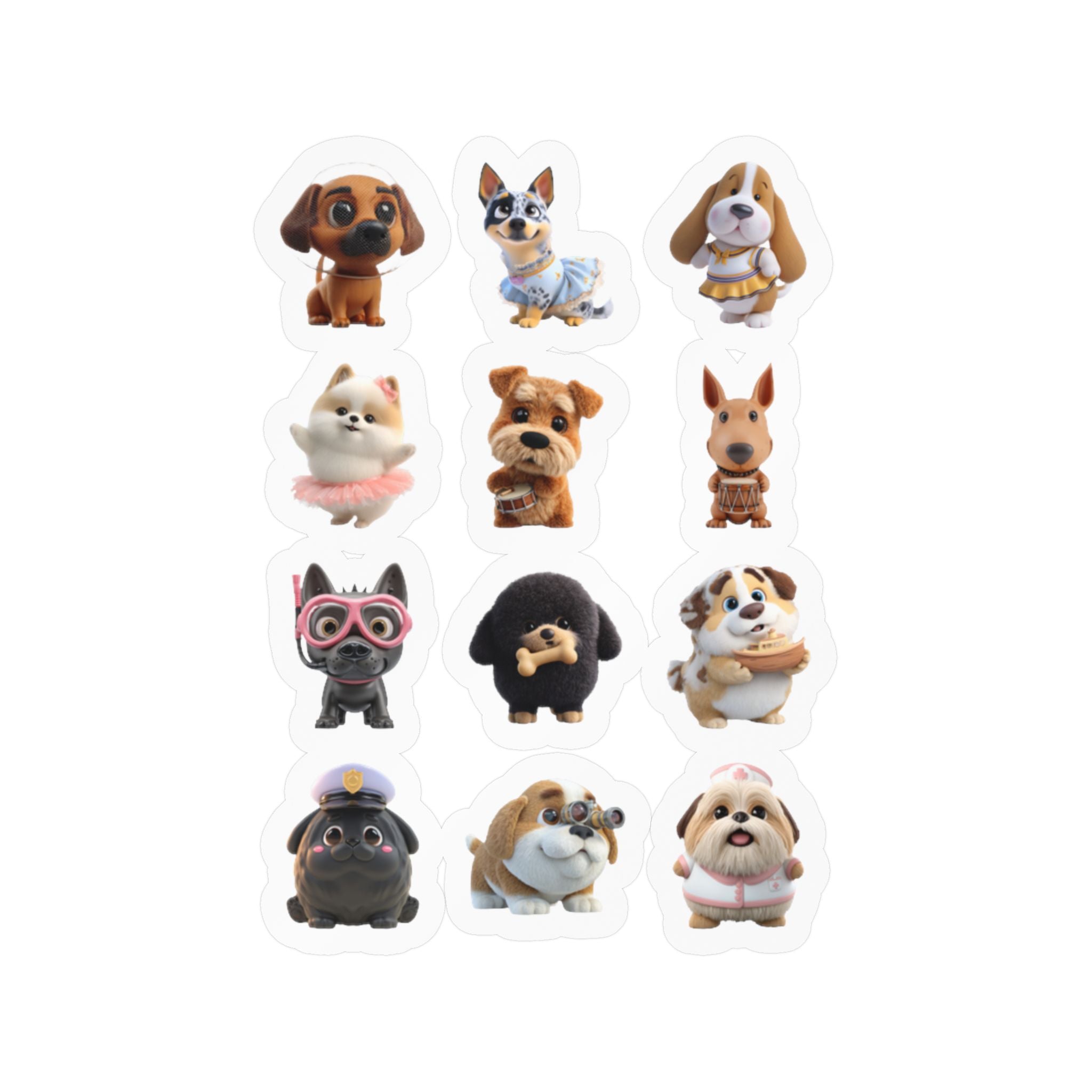 Kawaii Dogs Sheet 02 — 12 Kiss-Cut Vinyl Decals