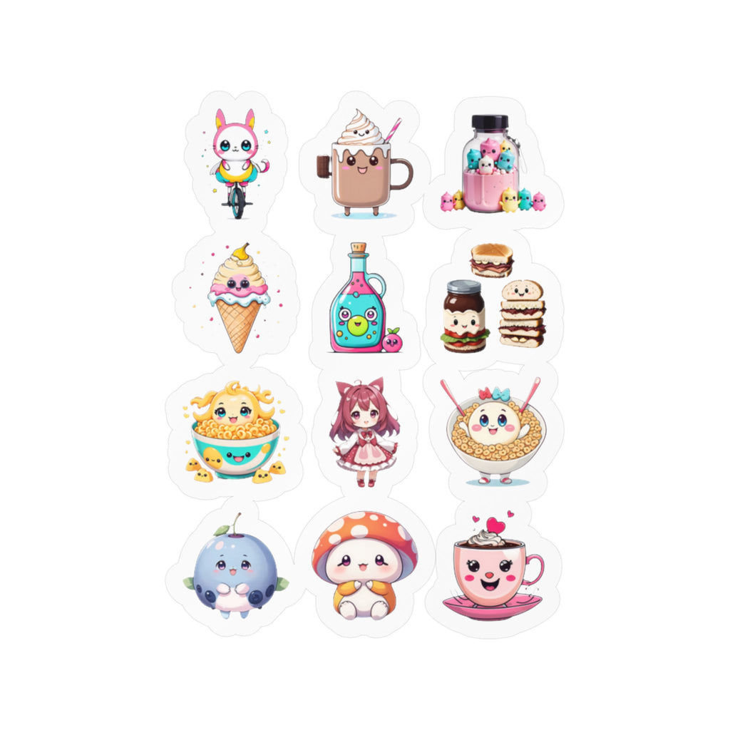 Kawaii Stickers Sheet 222 — 12 Kiss-Cut Vinyl Decals