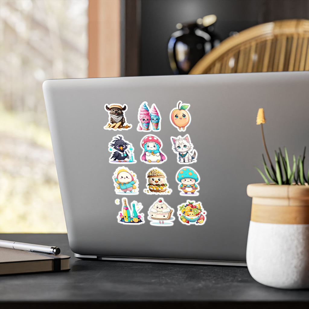 Kawaii Stickers Sheet 65 — 12 Kiss-Cut Vinyl Decals
