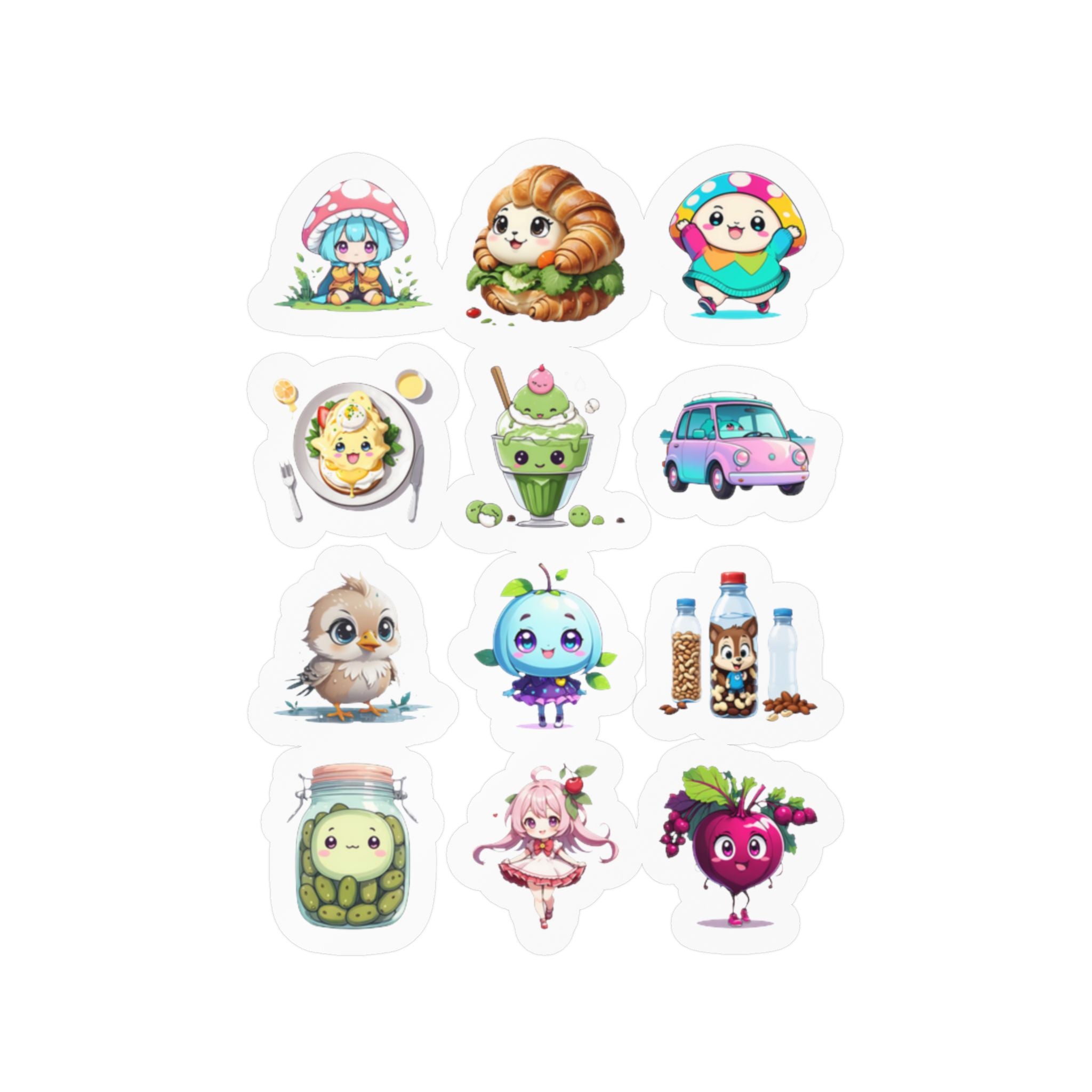 Kawaii Stickers Sheet 03 — 12 Kiss-Cut Vinyl Decals