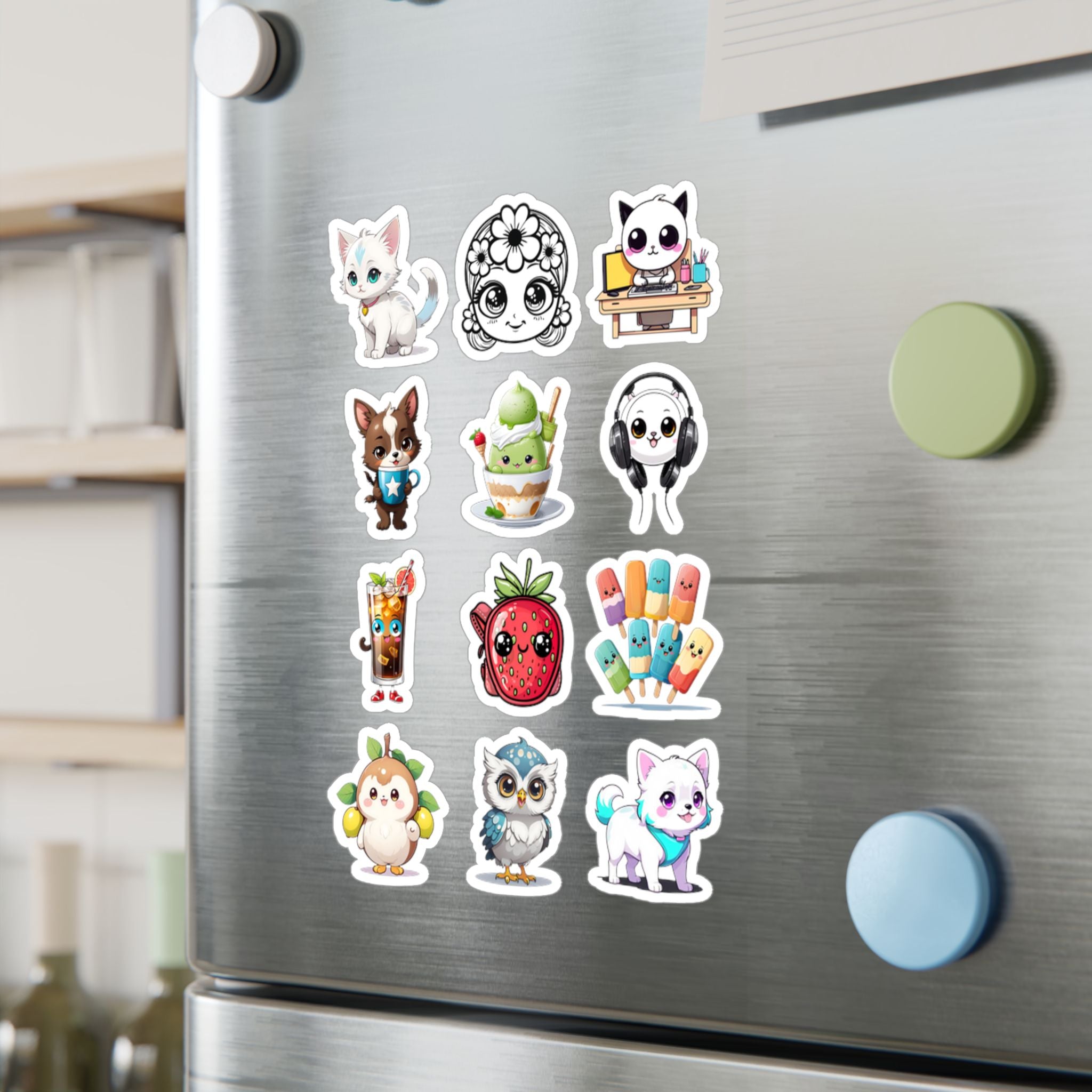 Kawaii Stickers Sheet 115 — 12 Kiss-Cut Vinyl Decals