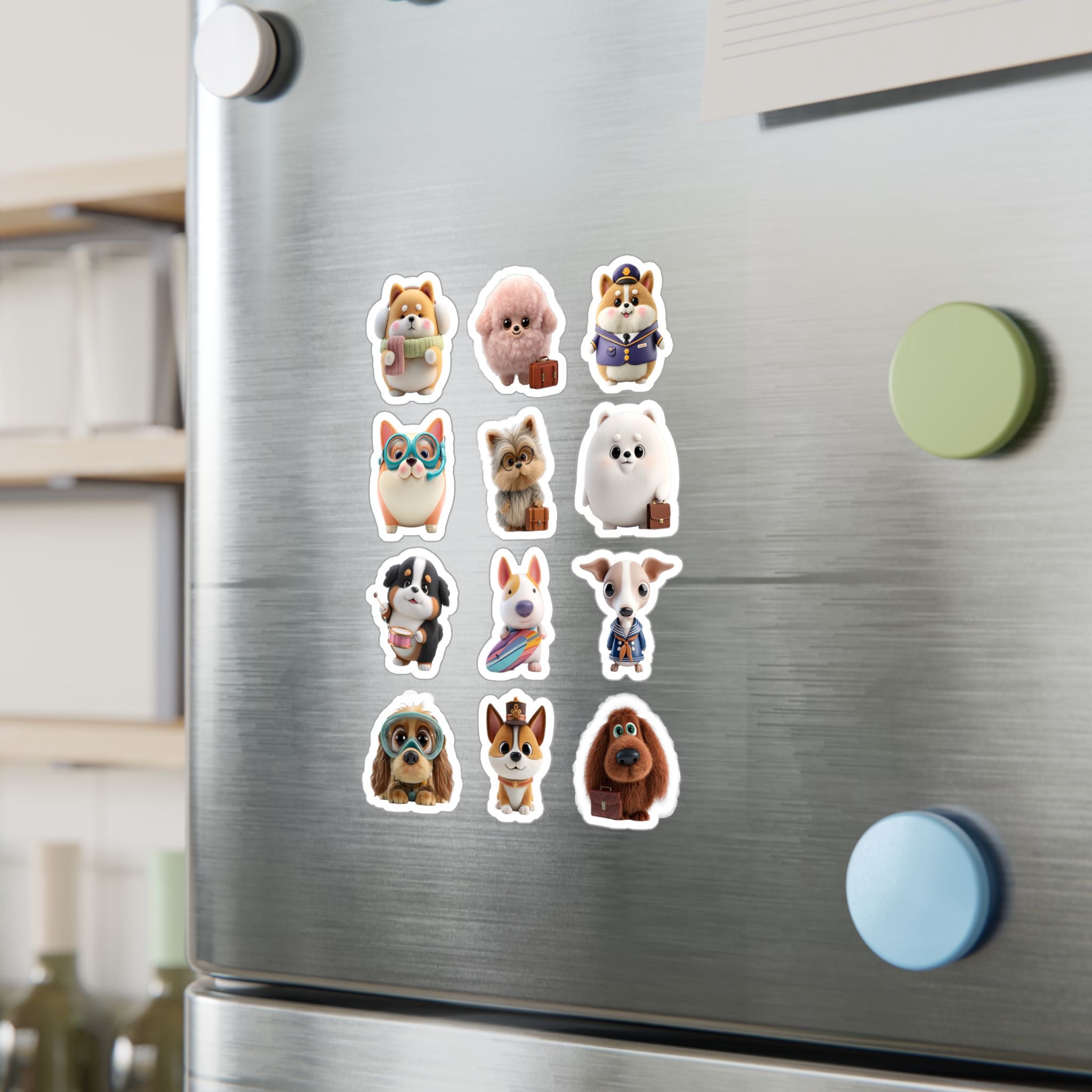 Kawaii Dogs Sheet 16 — 12 Kiss-Cut Vinyl Decals