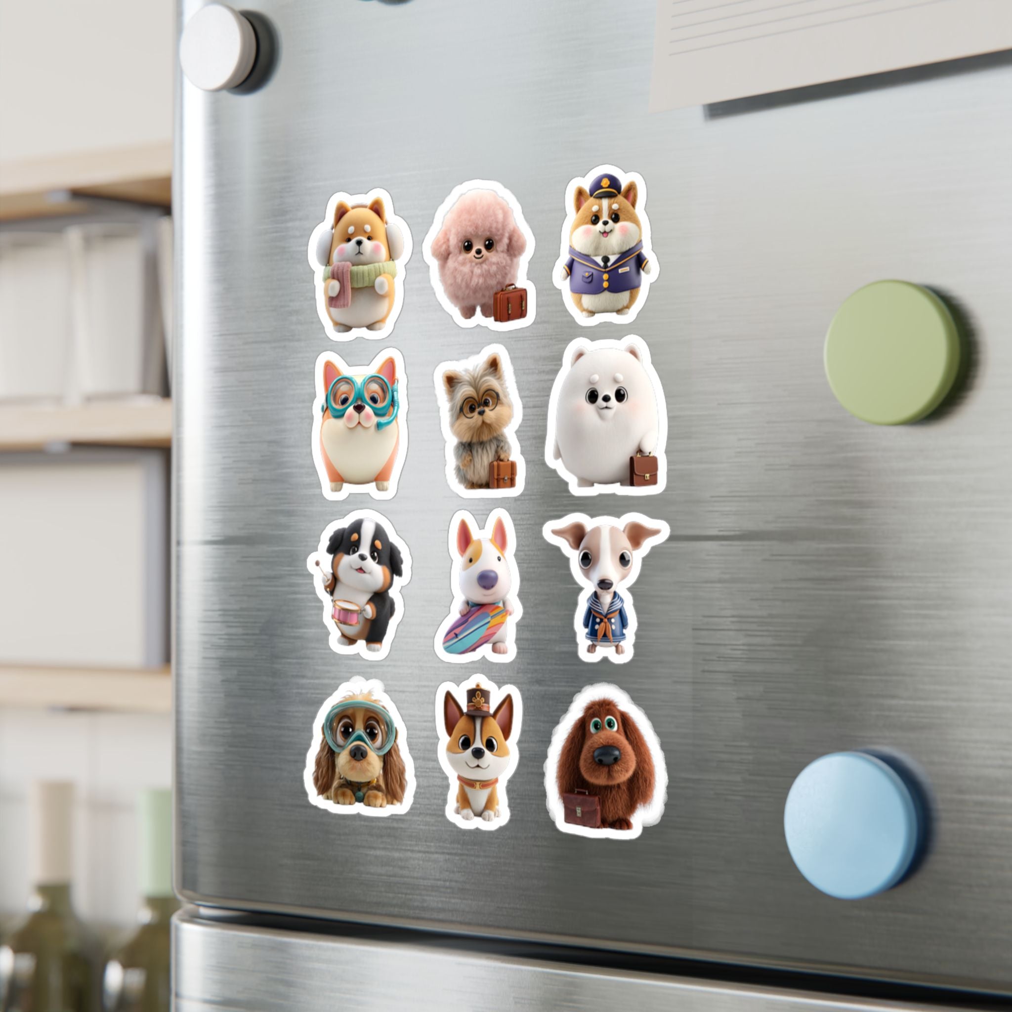 Kawaii Dogs Sheet 16 — 12 Kiss-Cut Vinyl Decals