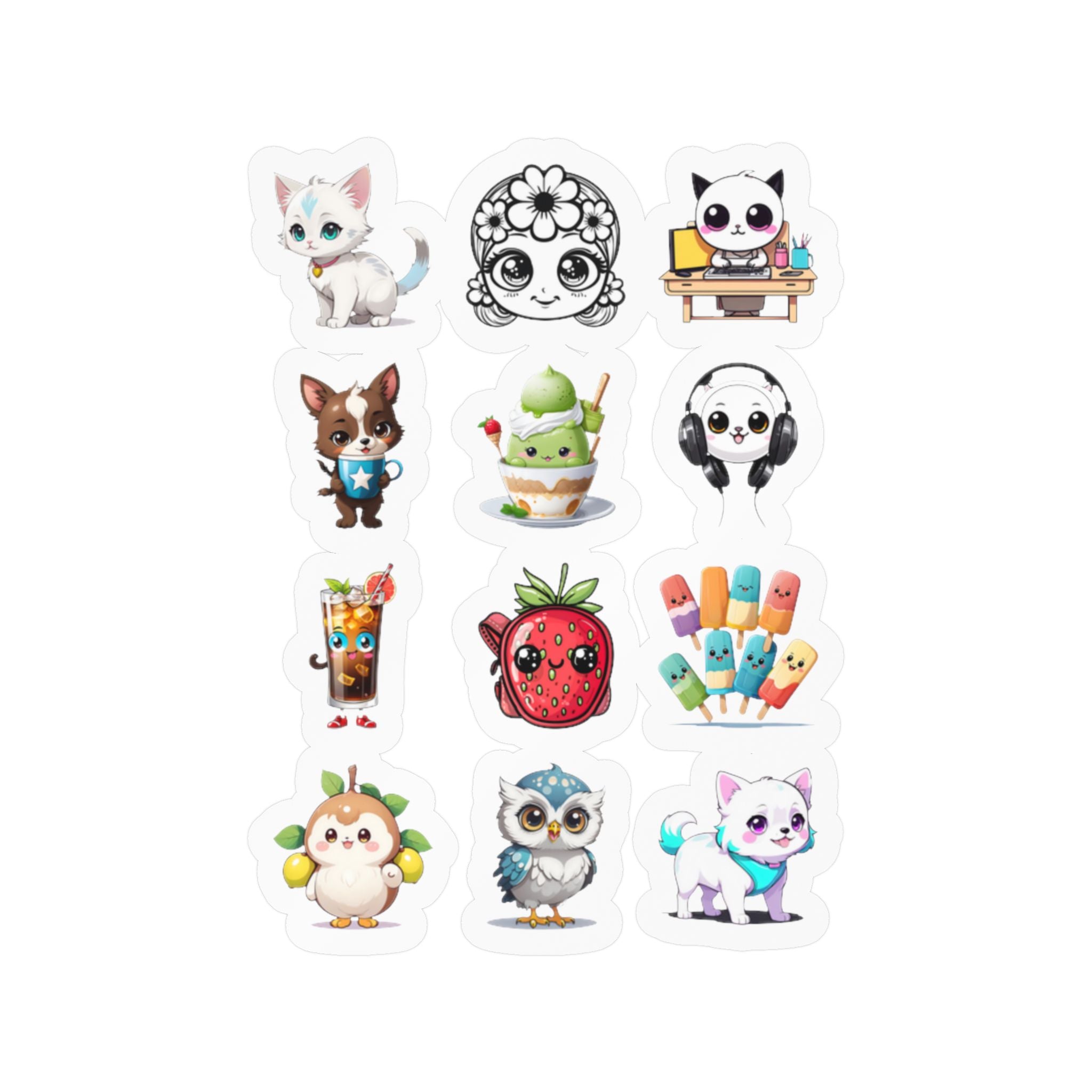 Kawaii Stickers Sheet 115 — 12 Kiss-Cut Vinyl Decals