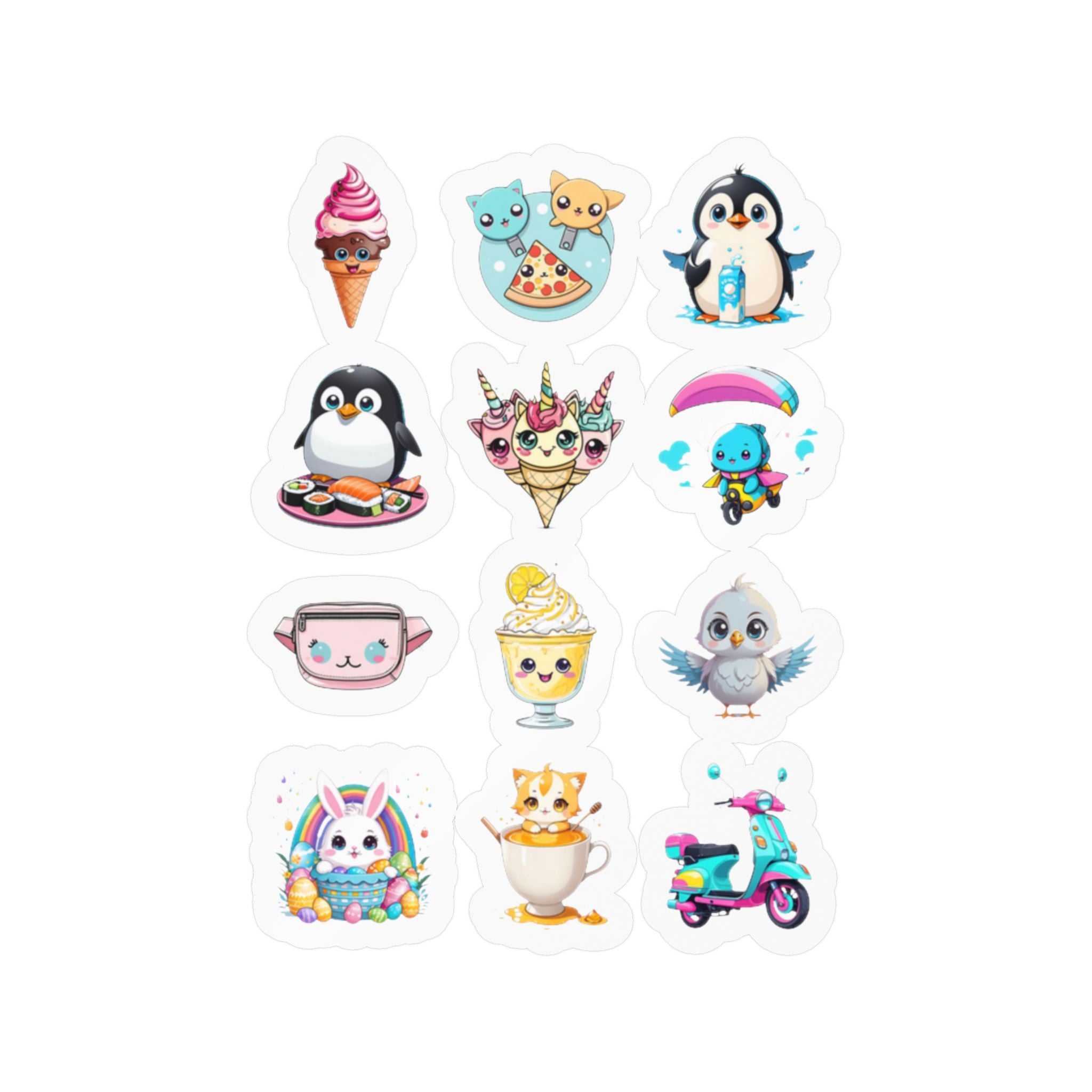 Kawaii Stickers Sheet 190 — 12 Kiss-Cut Vinyl Decals