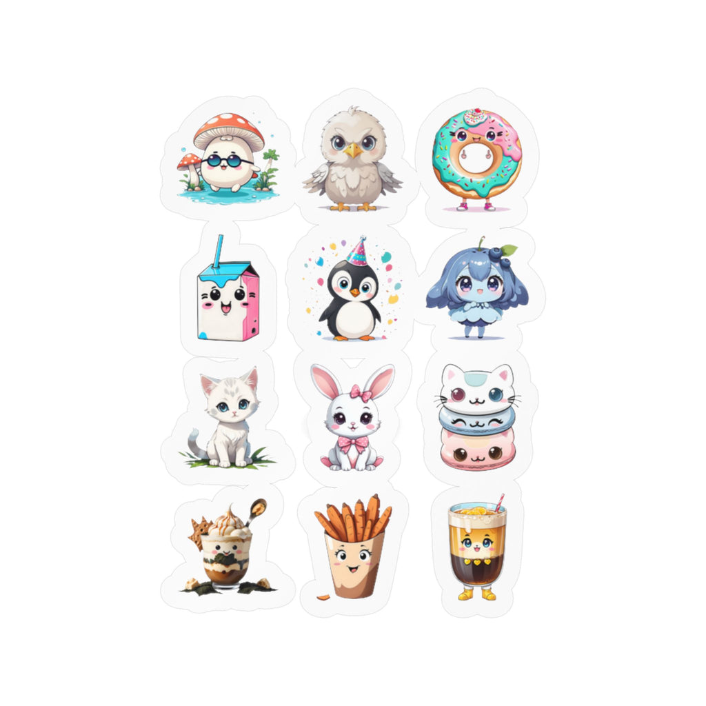 Kawaii Stickers Sheet 64 — 12 Kiss-Cut Vinyl Decals