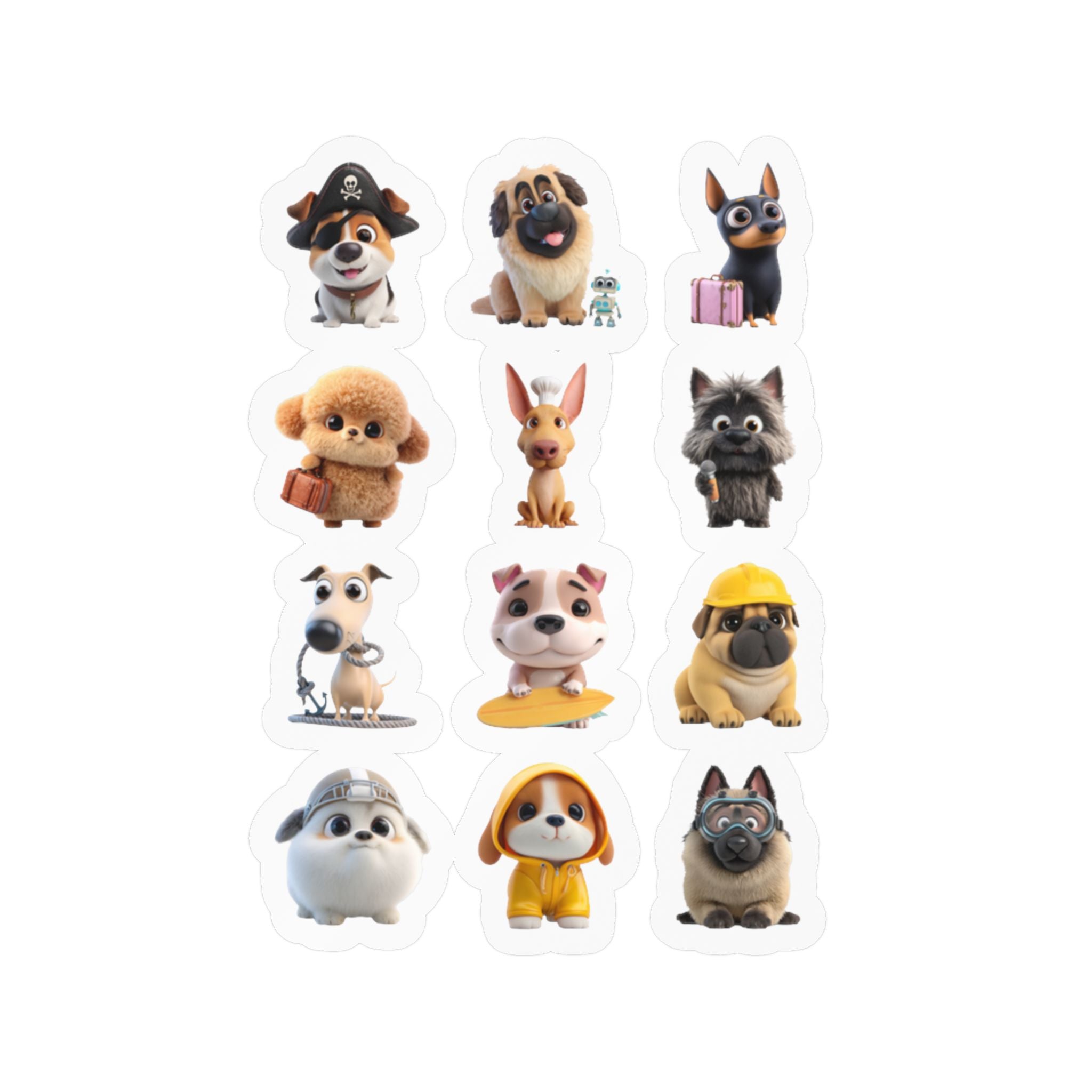 Kawaii Dogs Sheet 05 — 12 Kiss-Cut Vinyl Decals