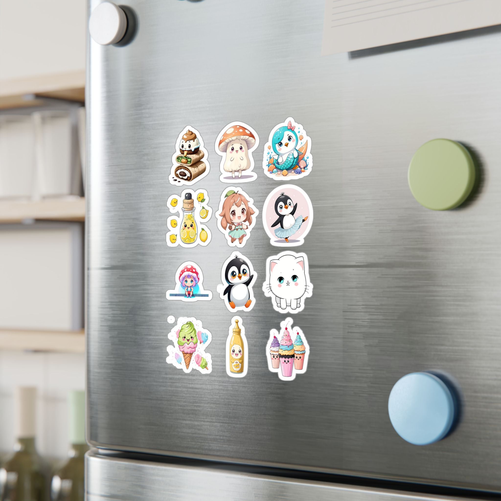 Kawaii Stickers Sheet 109 — 12 Kiss-Cut Vinyl Decals