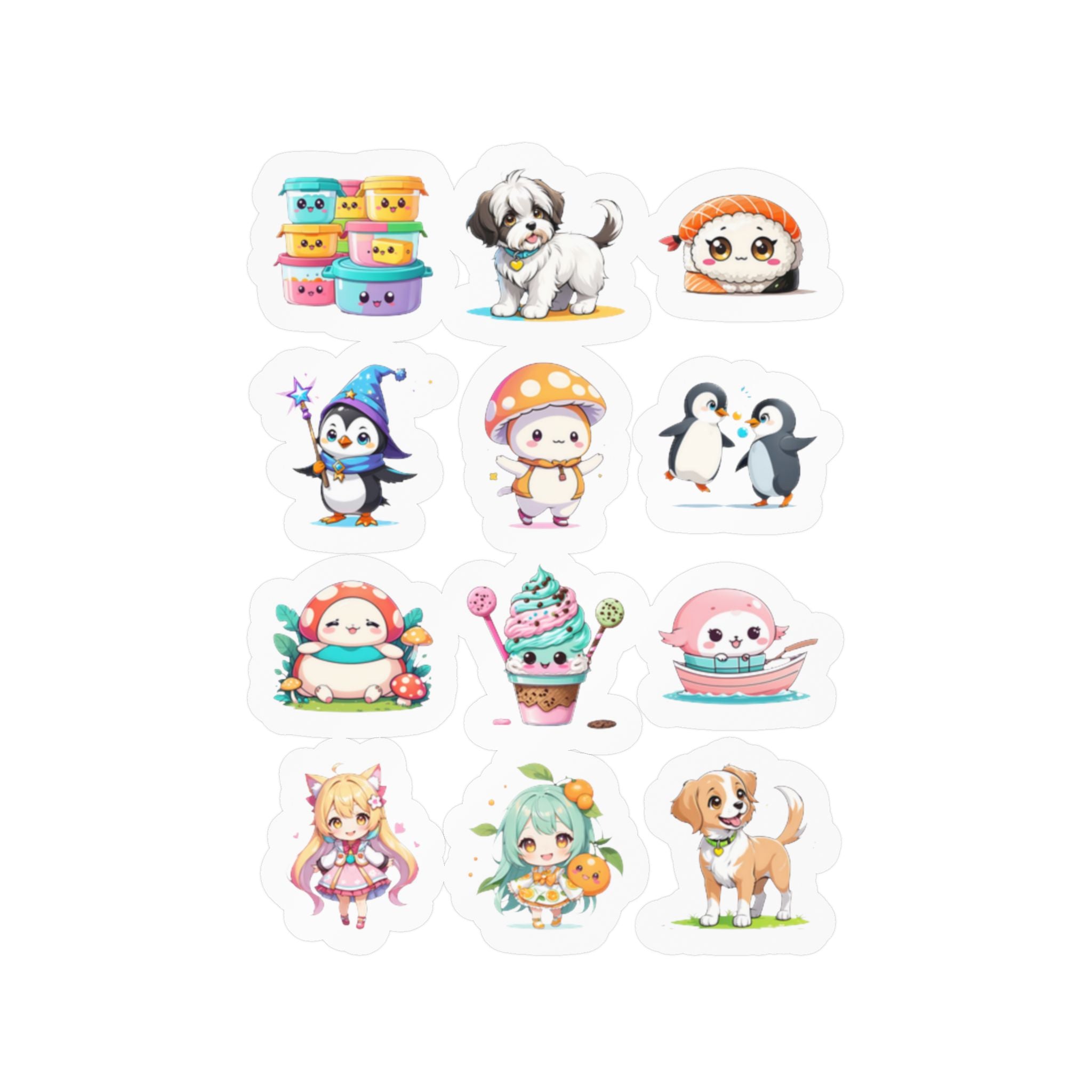 Kawaii Stickers Sheet 268 — 12 Kiss-Cut Vinyl Decals