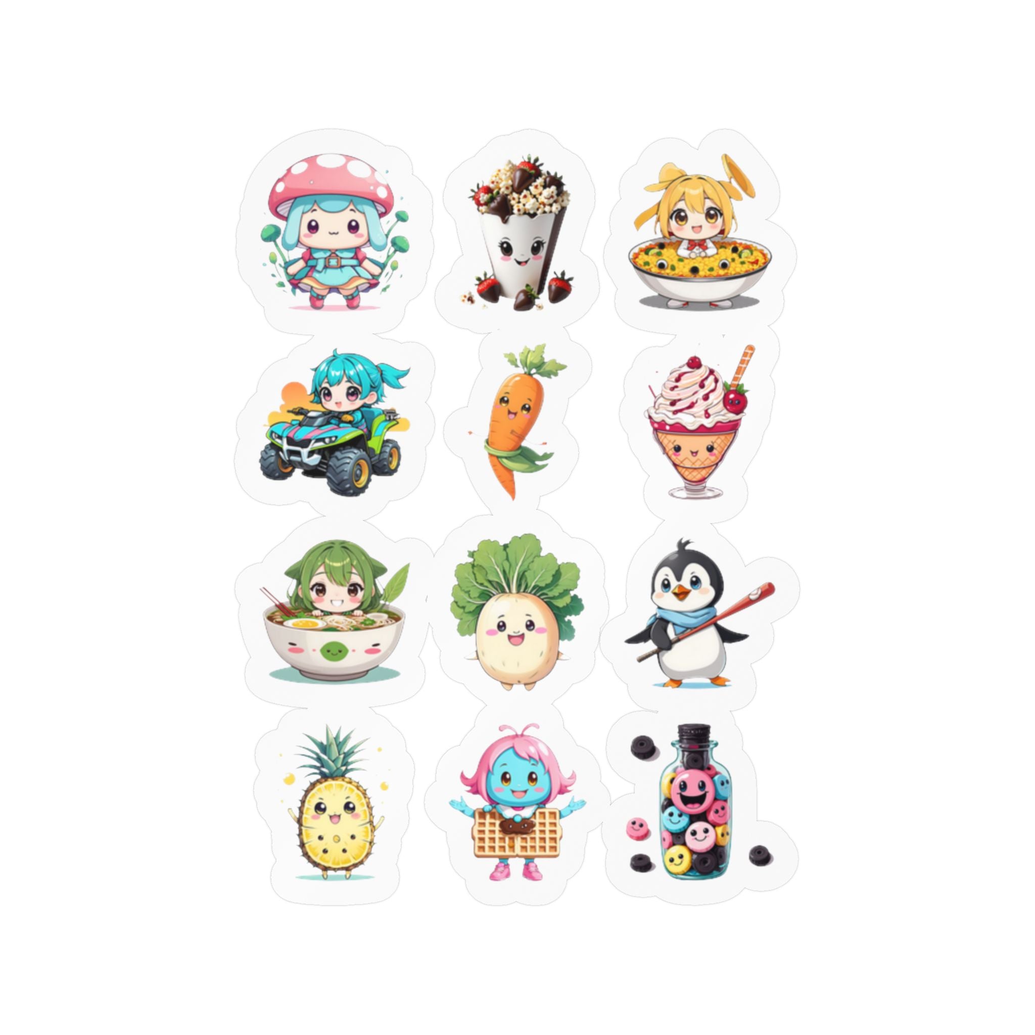 Kawaii Stickers Sheet 38 — 12 Kiss-Cut Vinyl Decals