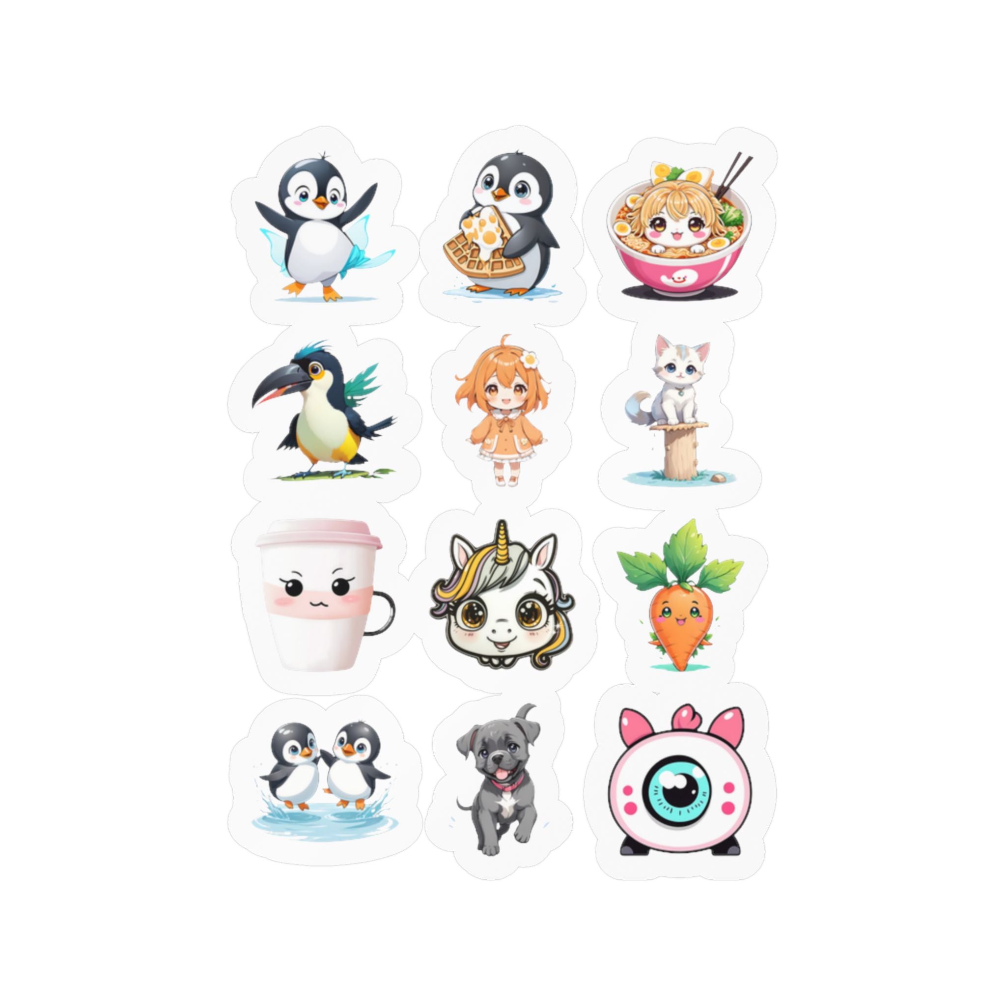 Kawaii Stickers Sheet 207 — 12 Kiss-Cut Vinyl Decals