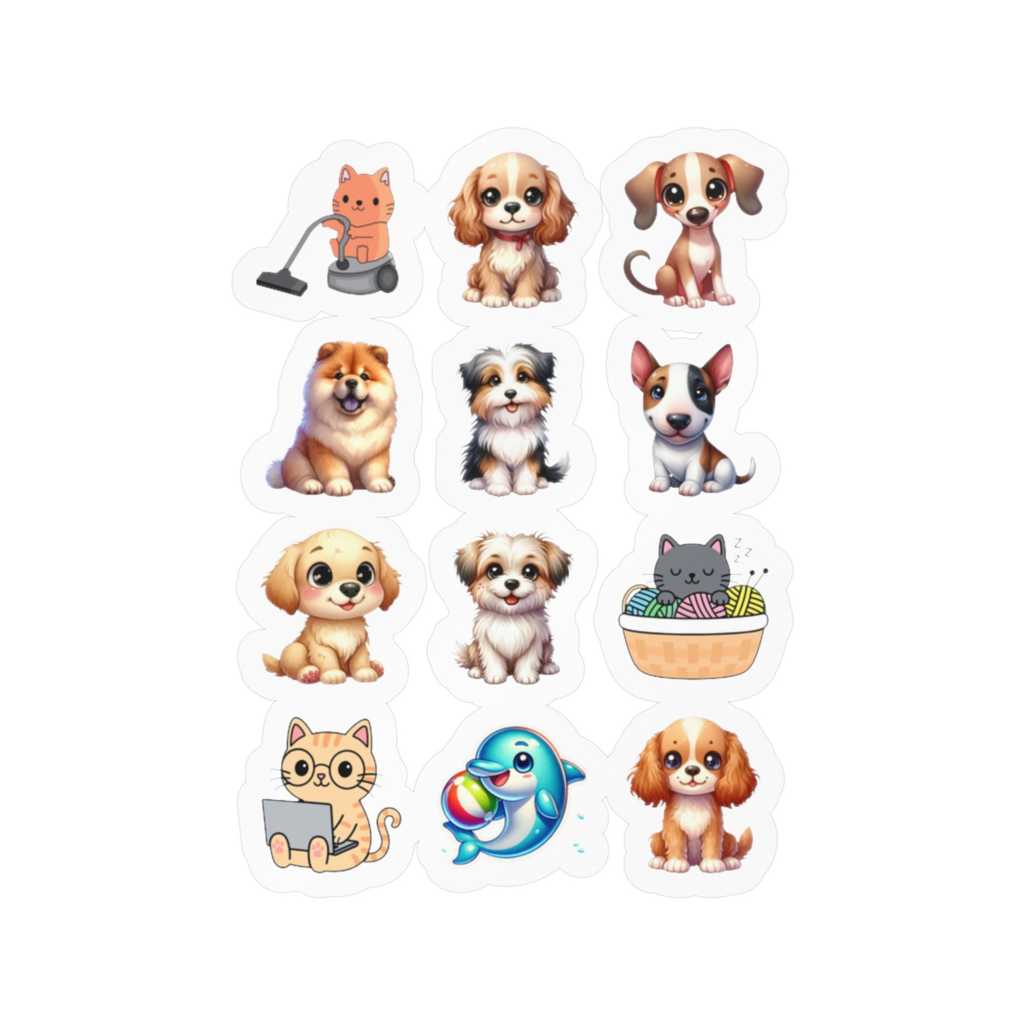 Cute Kawaii Sheet 01 — 12 Kiss-Cut Vinyl Decals