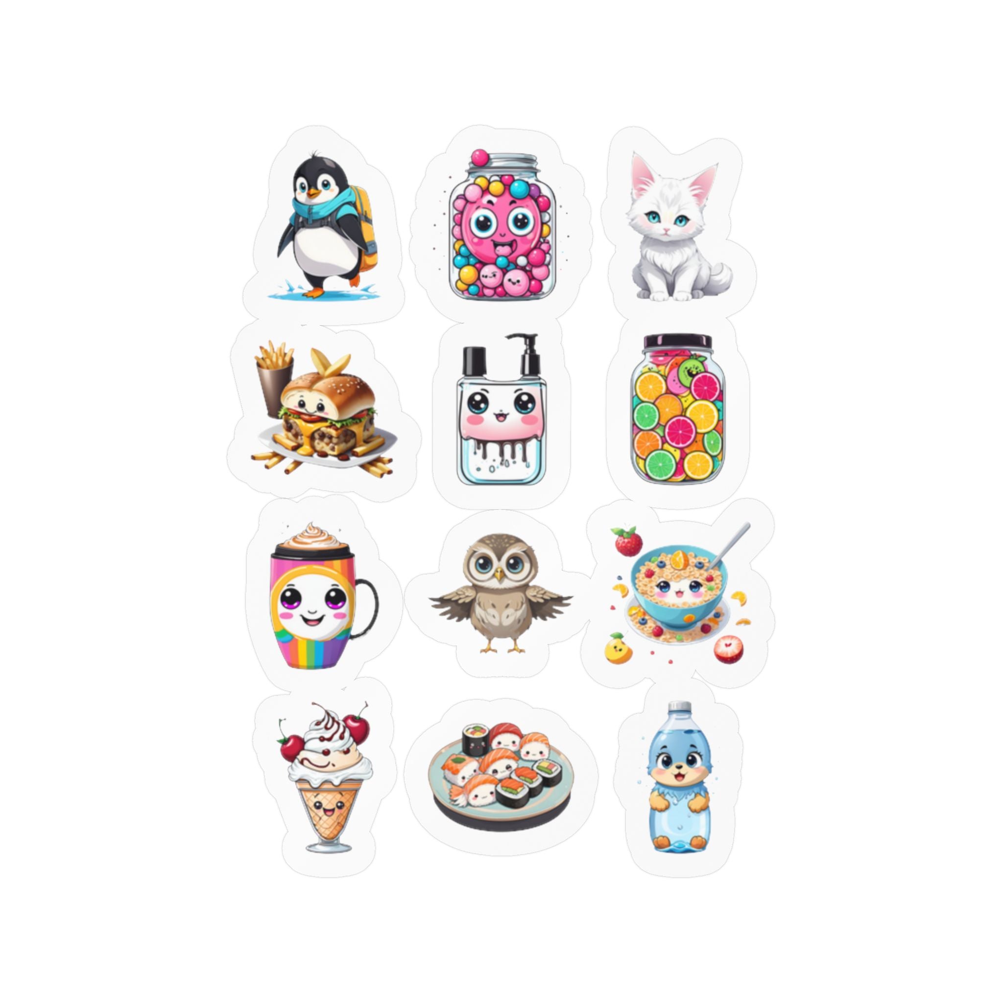 Kawaii Stickers Sheet 35 — 12 Kiss-Cut Vinyl Decals