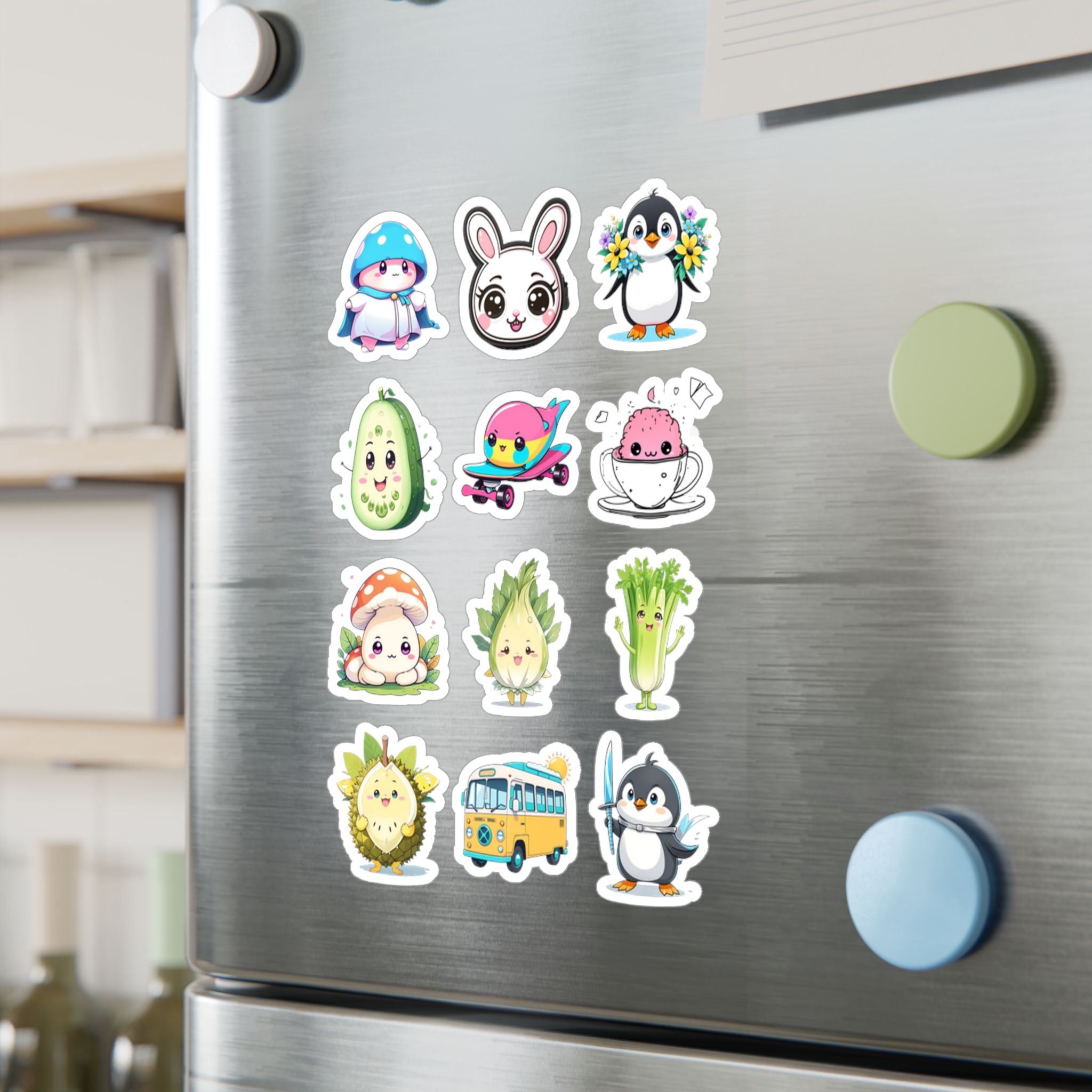 Kawaii Stickers Sheet 47 — 12 Kiss-Cut Vinyl Decals