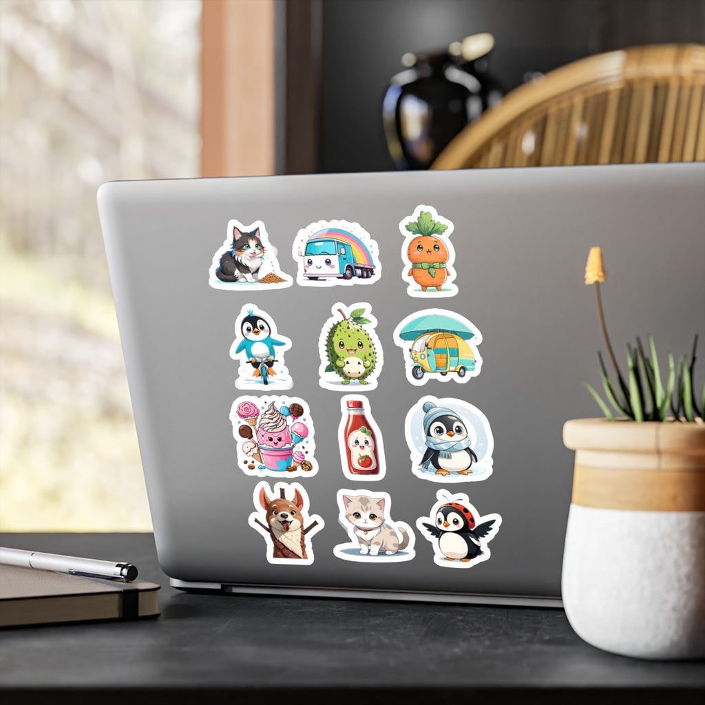 Kawaii Stickers Sheet 30 — 12 Kiss-Cut Vinyl Decals