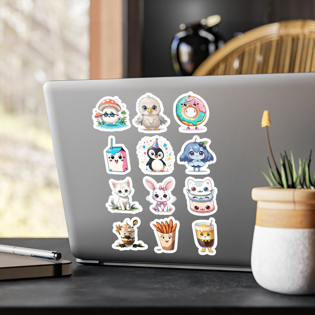 Kawaii Stickers Sheet 64 — 12 Kiss-Cut Vinyl Decals