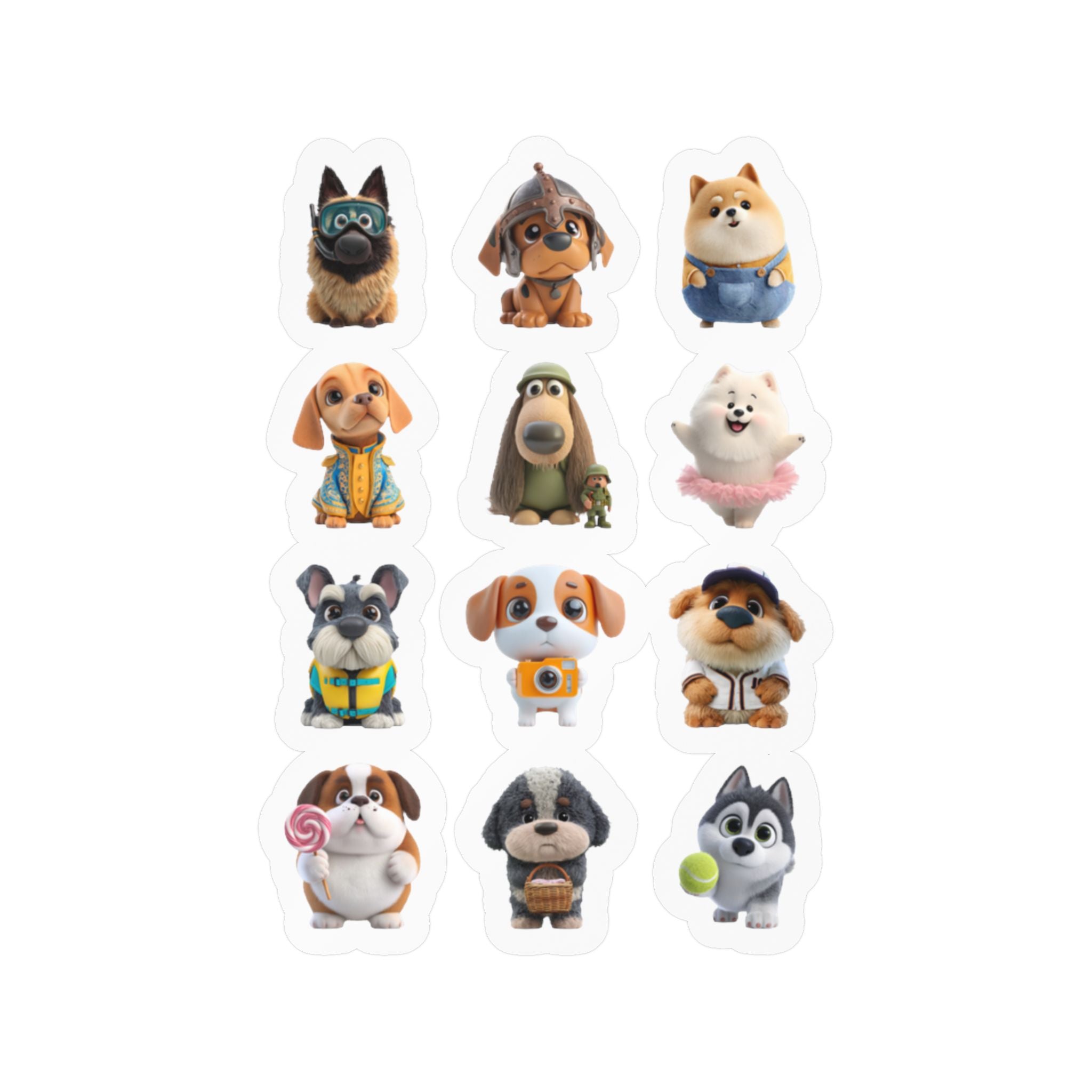 Kawaii Dogs Sheet 09 — 12 Kiss-Cut Vinyl Decals