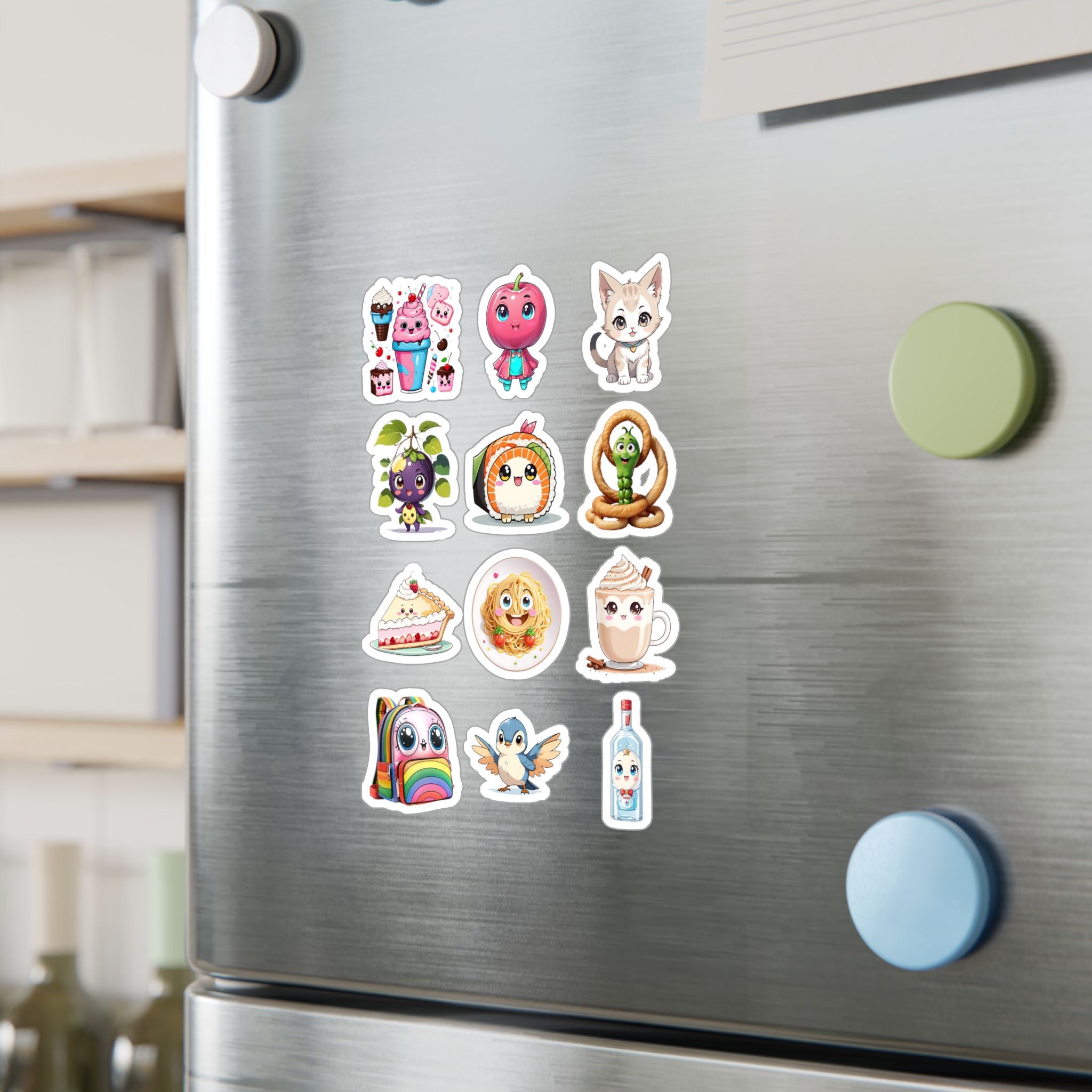 Kawaii Stickers Sheet 75 — 12 Kiss-Cut Vinyl Decals