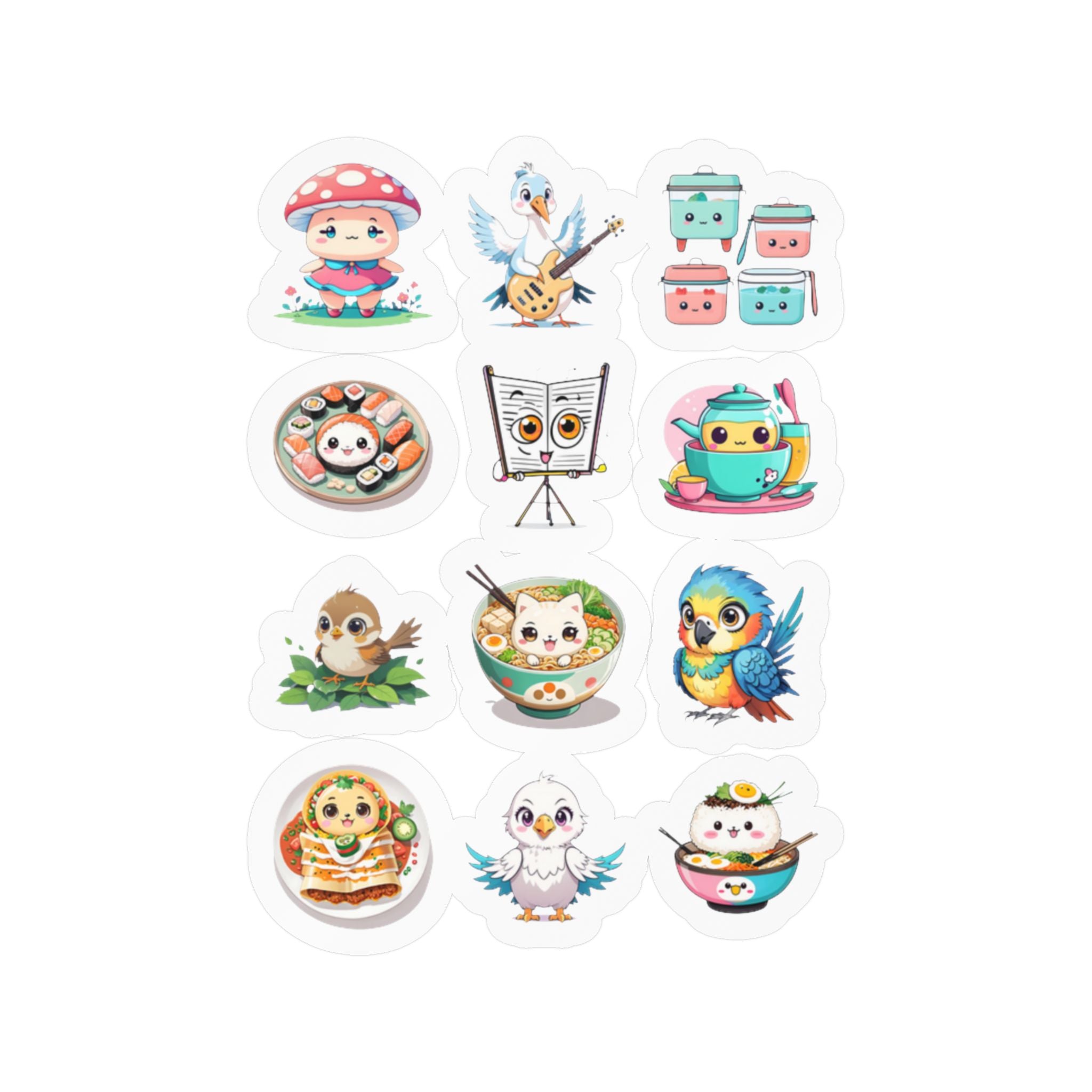 Kawaii Stickers Sheet 23 — 12 Kiss-Cut Vinyl Decals