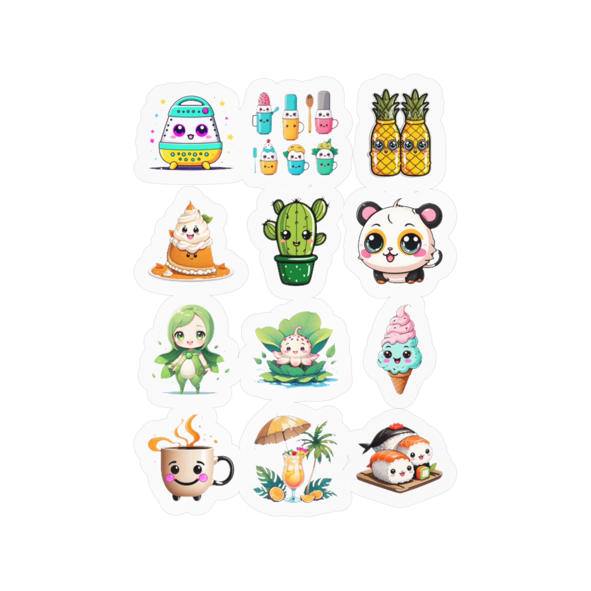 Kawaii Stickers Sheet 189 — 12 Kiss-Cut Vinyl Decals
