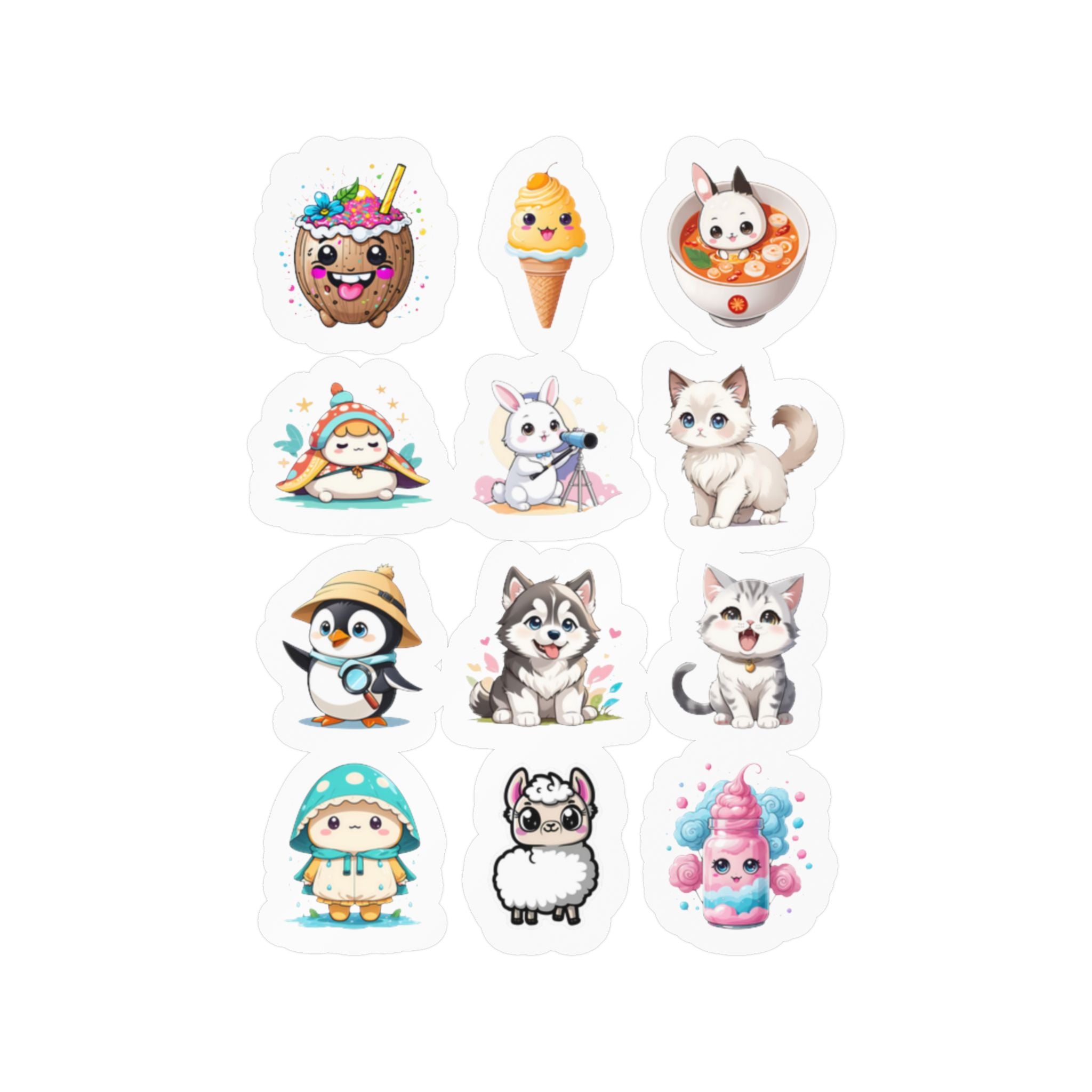 Kawaii Stickers Sheet 217 — 12 Kiss-Cut Vinyl Decals