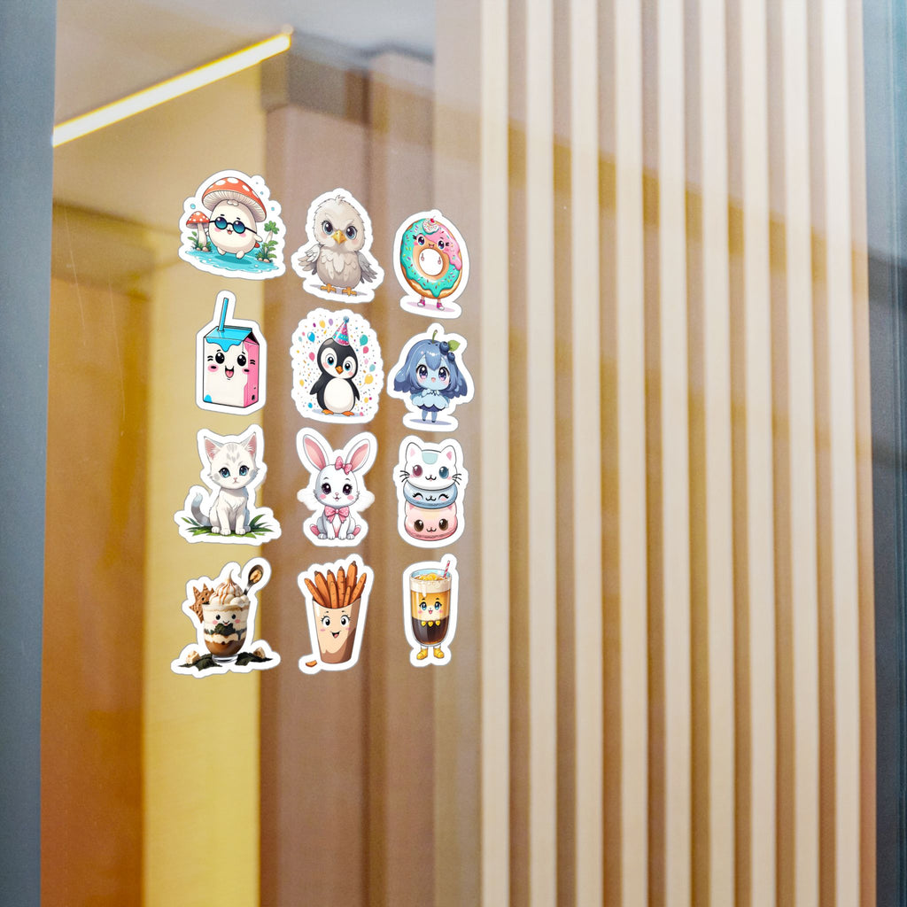 Kawaii Stickers Sheet 64 — 12 Kiss-Cut Vinyl Decals