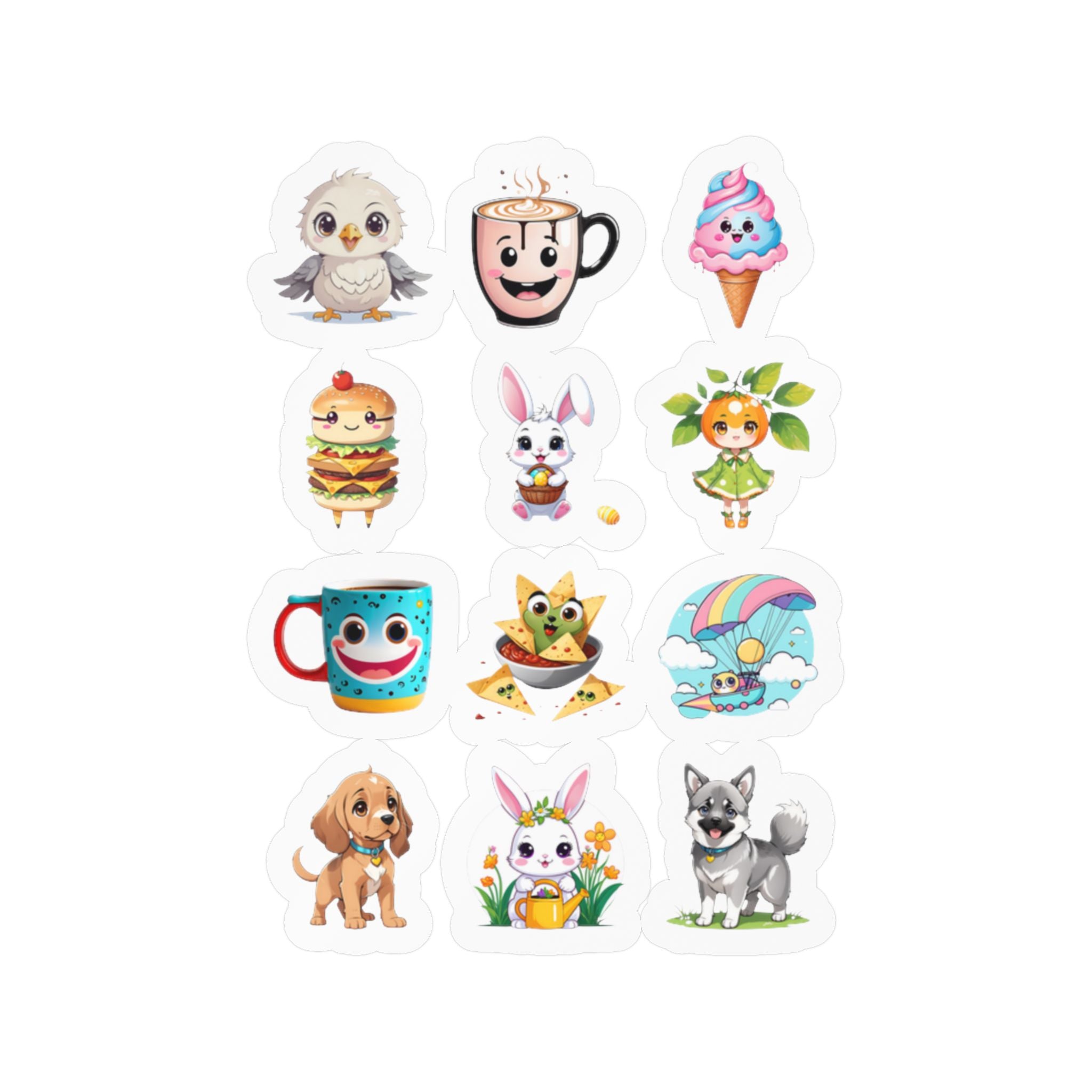Kawaii Stickers Sheet 45 — 12 Kiss-Cut Vinyl Decals