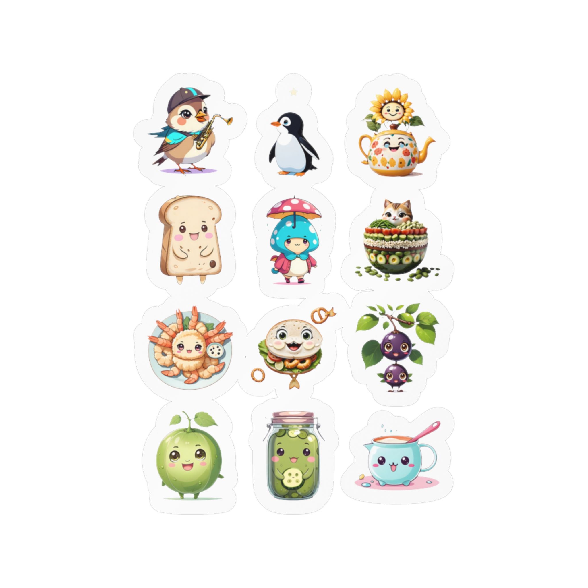 Kawaii Stickers Sheet 175 — 12 Kiss-Cut Vinyl Decals