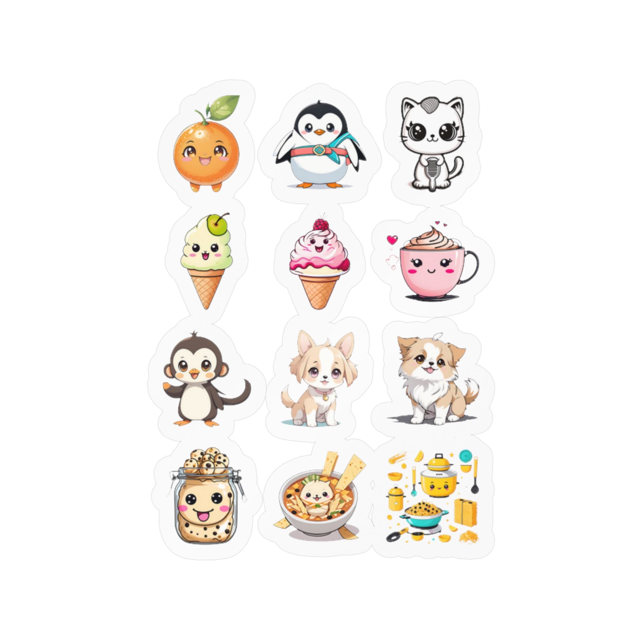 Kawaii Stickers Sheet 32 — 12 Kiss-Cut Vinyl Decals