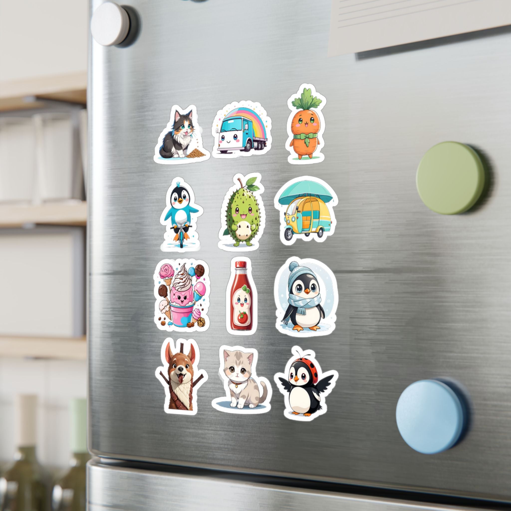 Kawaii Stickers Sheet 30 — 12 Kiss-Cut Vinyl Decals