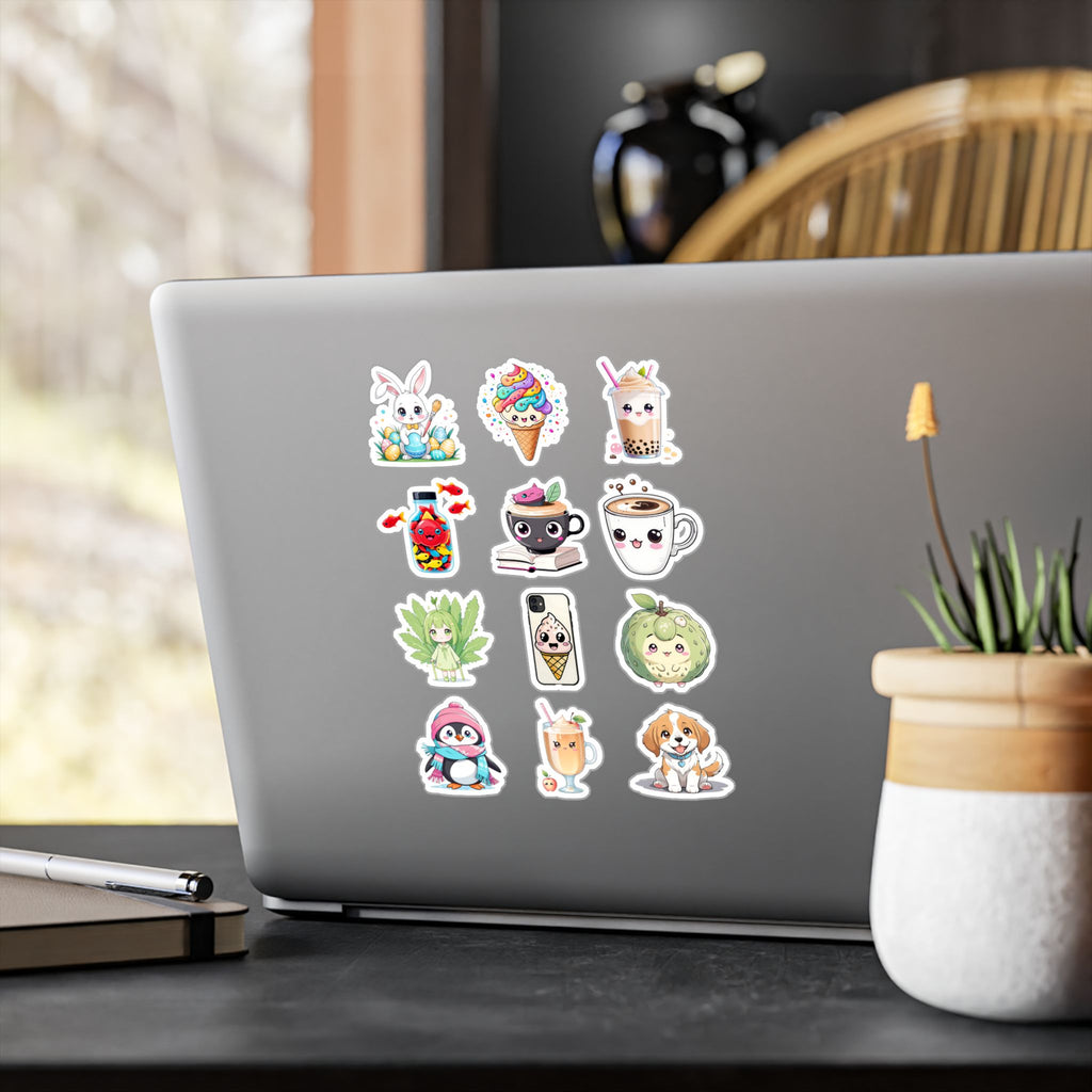 Kawaii Stickers Sheet 02 — 12 Kiss-Cut Vinyl Decals