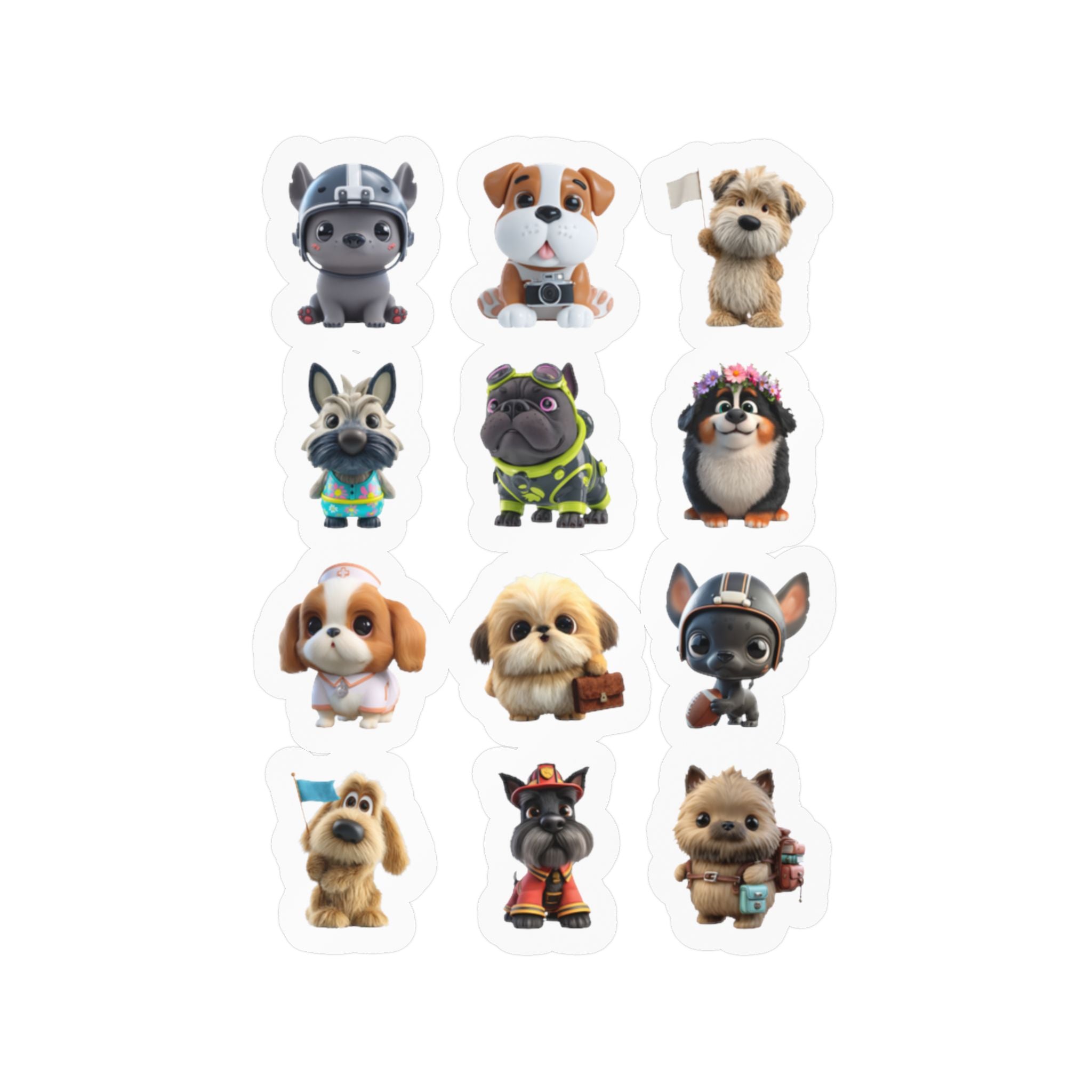 Kawaii Dogs Sheet 15 — 12 Kiss-Cut Vinyl Decals